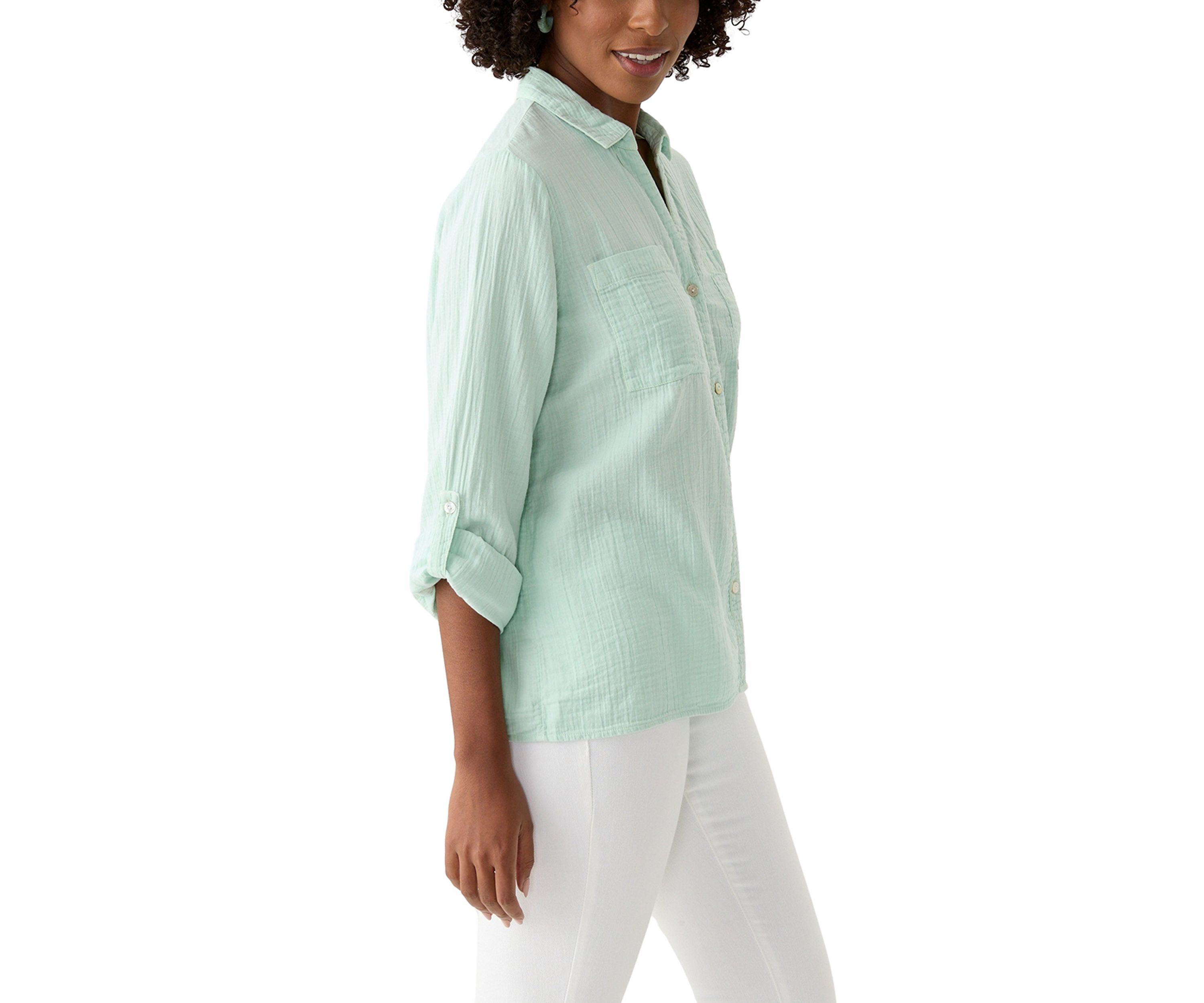 Womens Long Sleeve Collar Gauze Shirt