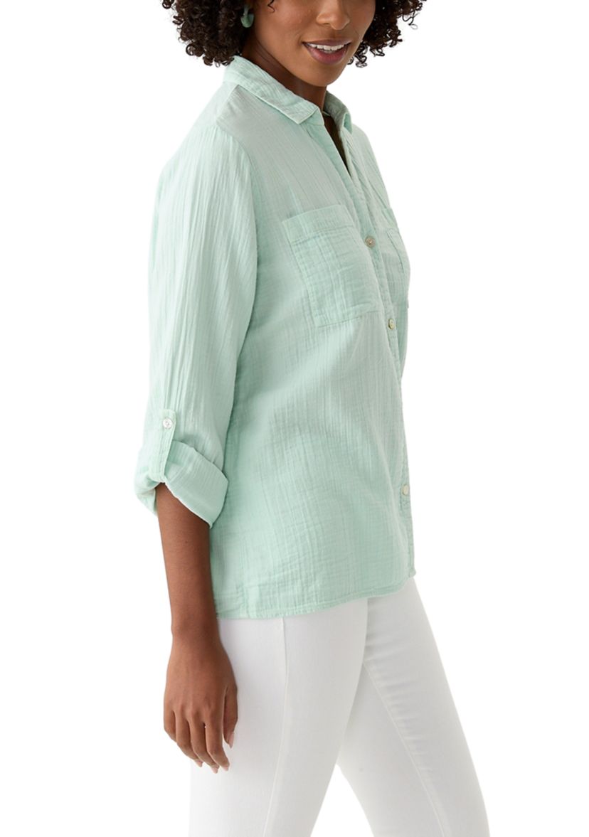 Womens Long Sleeve Collar Gauze Shirt