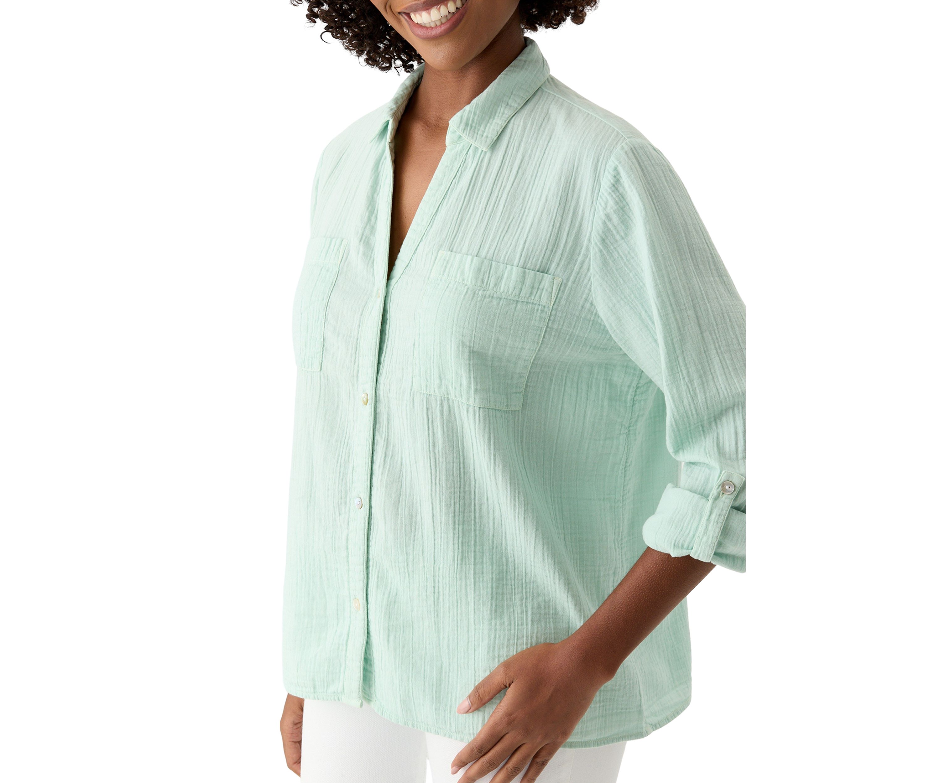 Womens Long Sleeve Collar Gauze Shirt