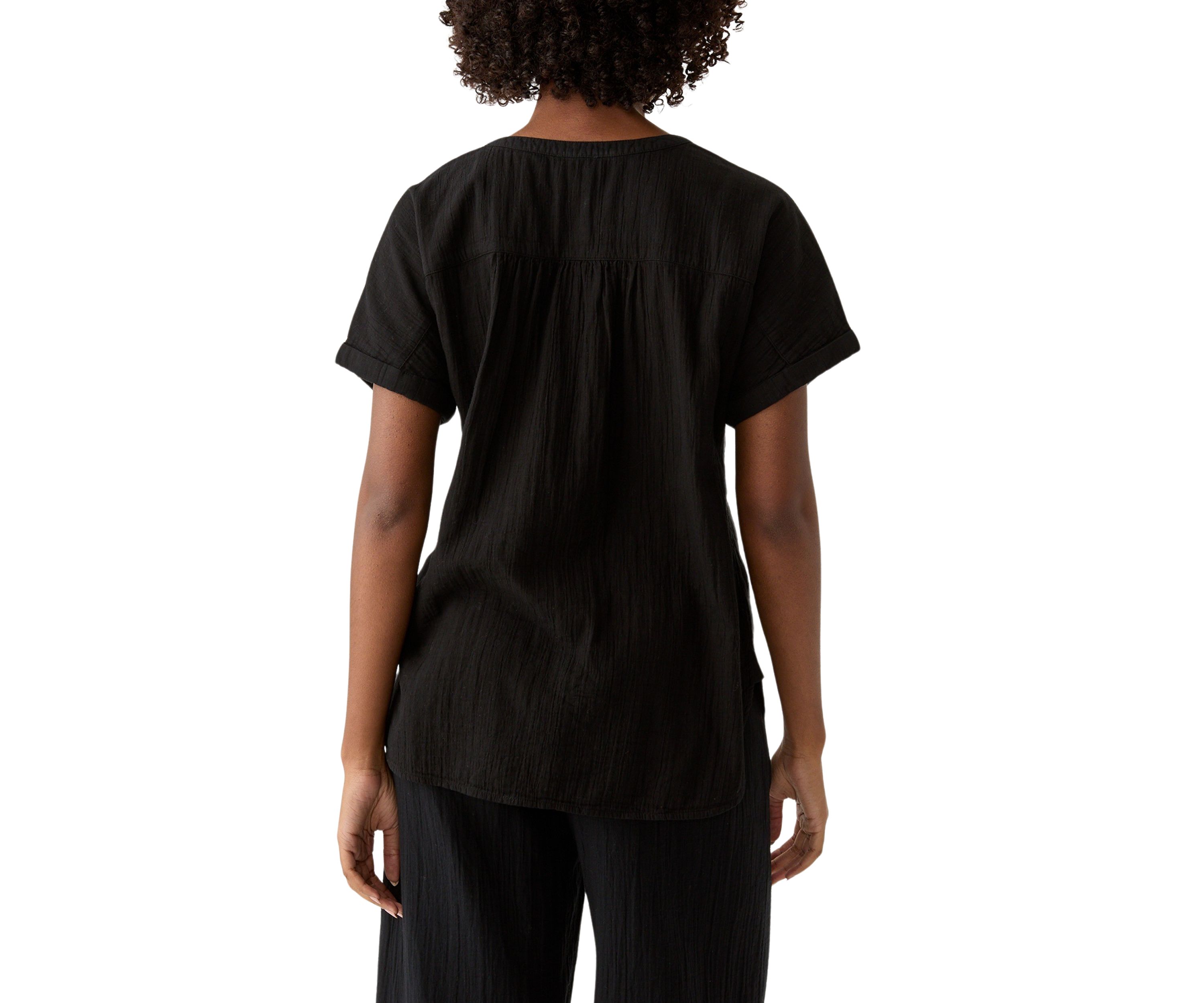 Womens Roll Sleeve Popover Solid Top