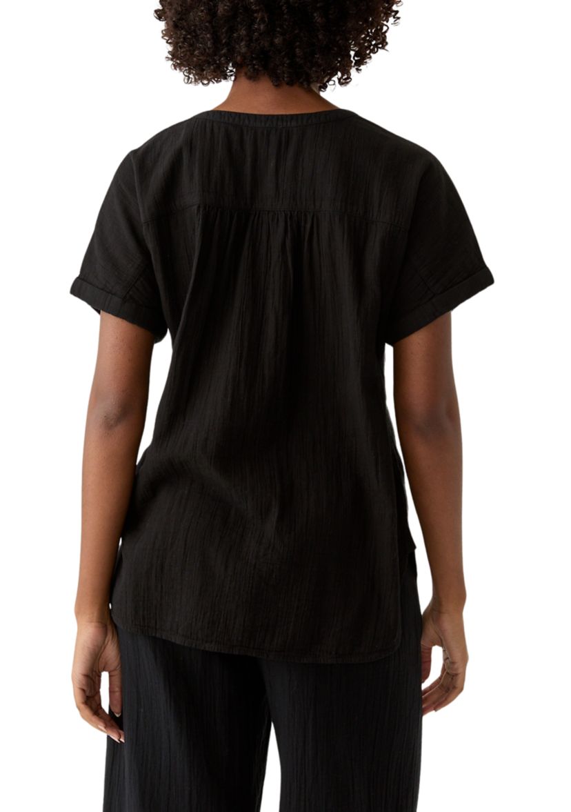 Womens Roll Sleeve Popover Solid Top