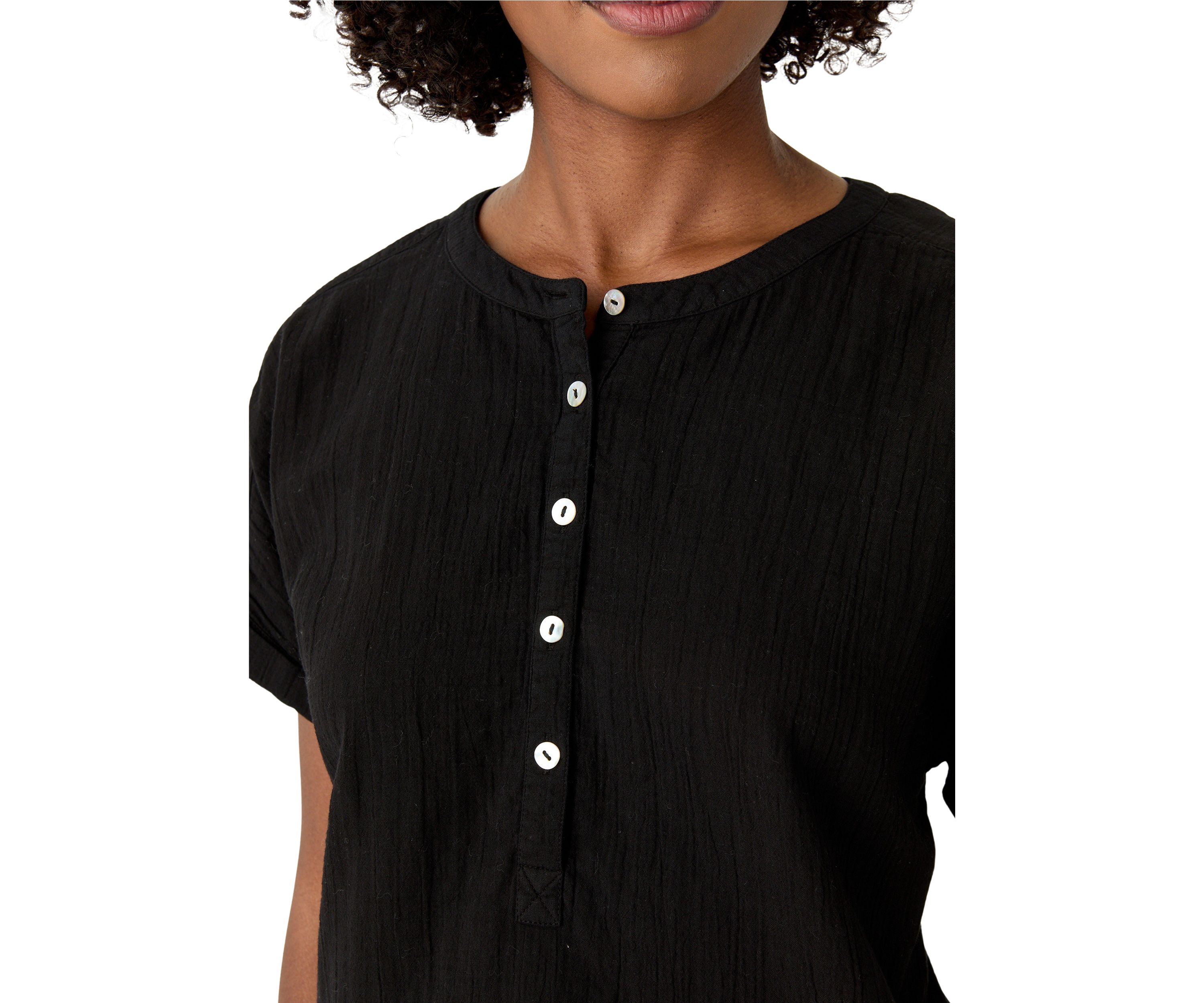 Womens Roll Sleeve Popover Solid Top