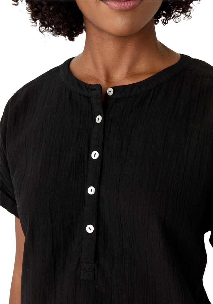 Womens Roll Sleeve Popover Solid Top