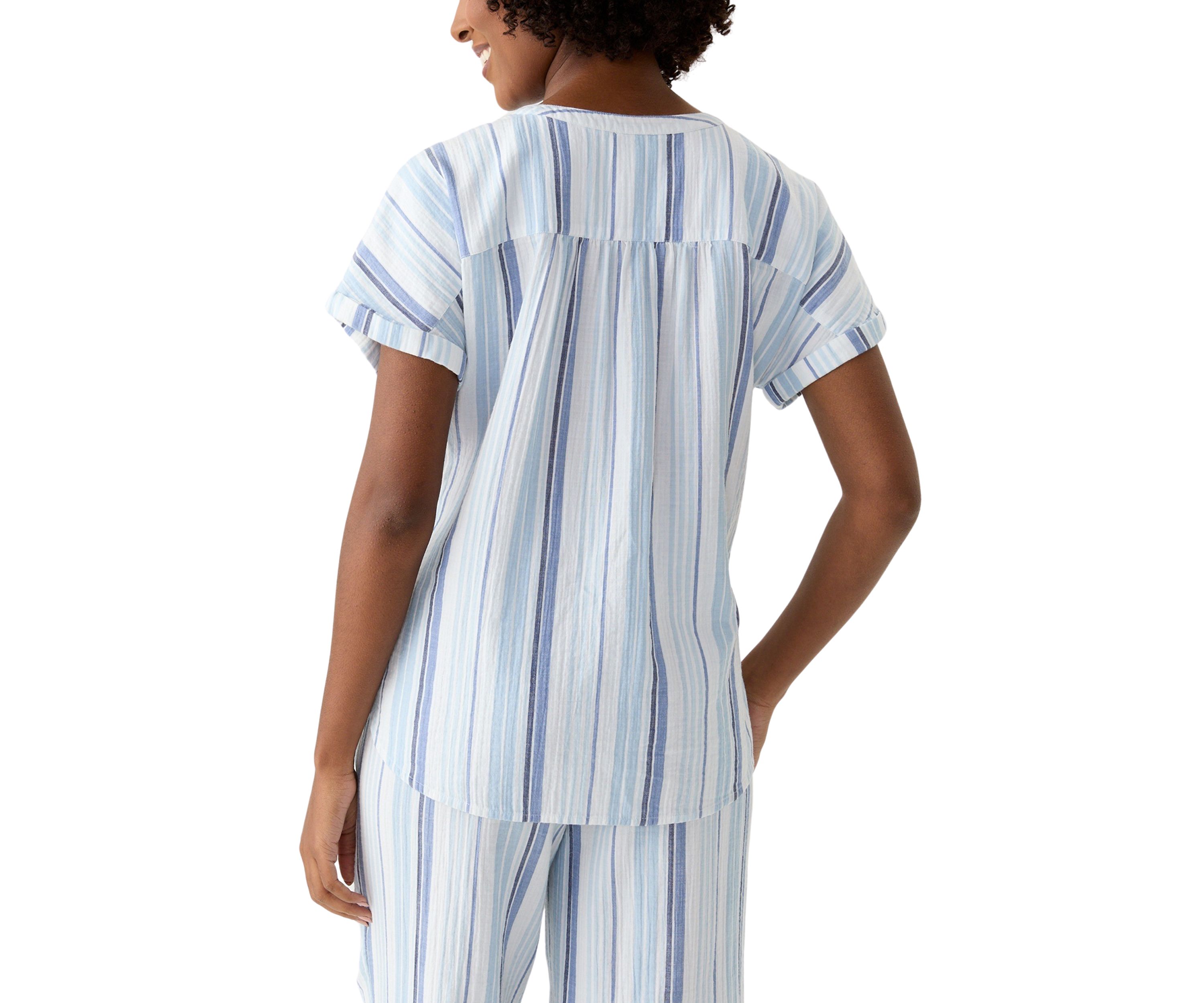 Womens Roll Sleeve Popover Yarn Dyed Top