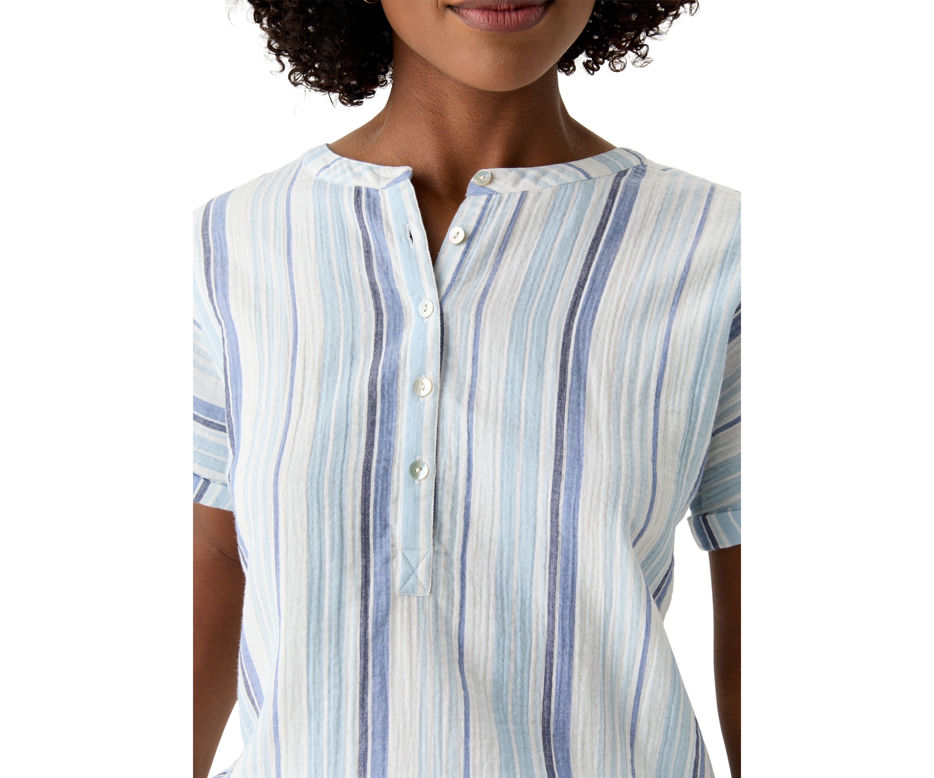 Womens Roll Sleeve Popover Yarn Dyed Top