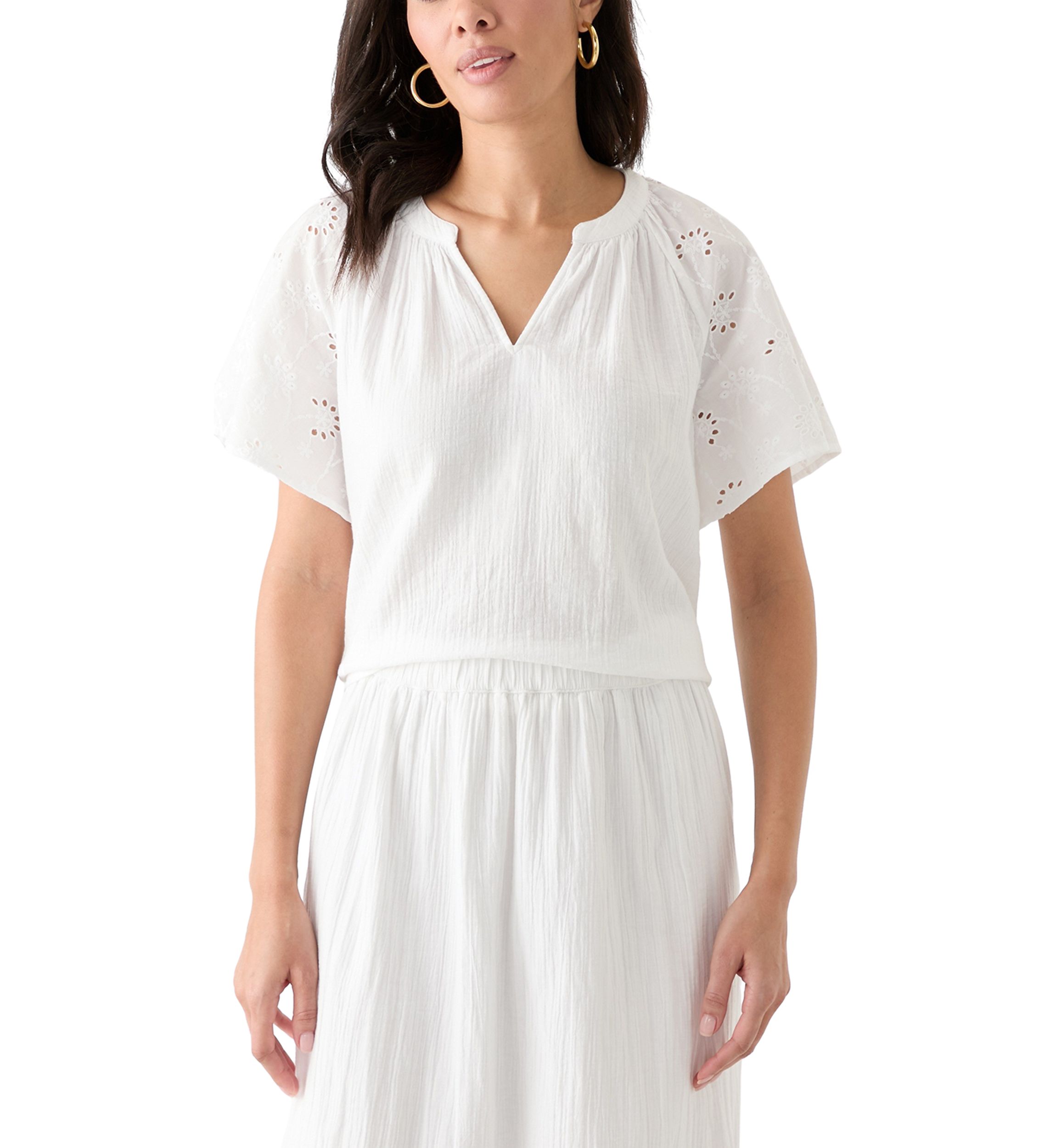 Womens Split Neck Flutter Sleeve Top