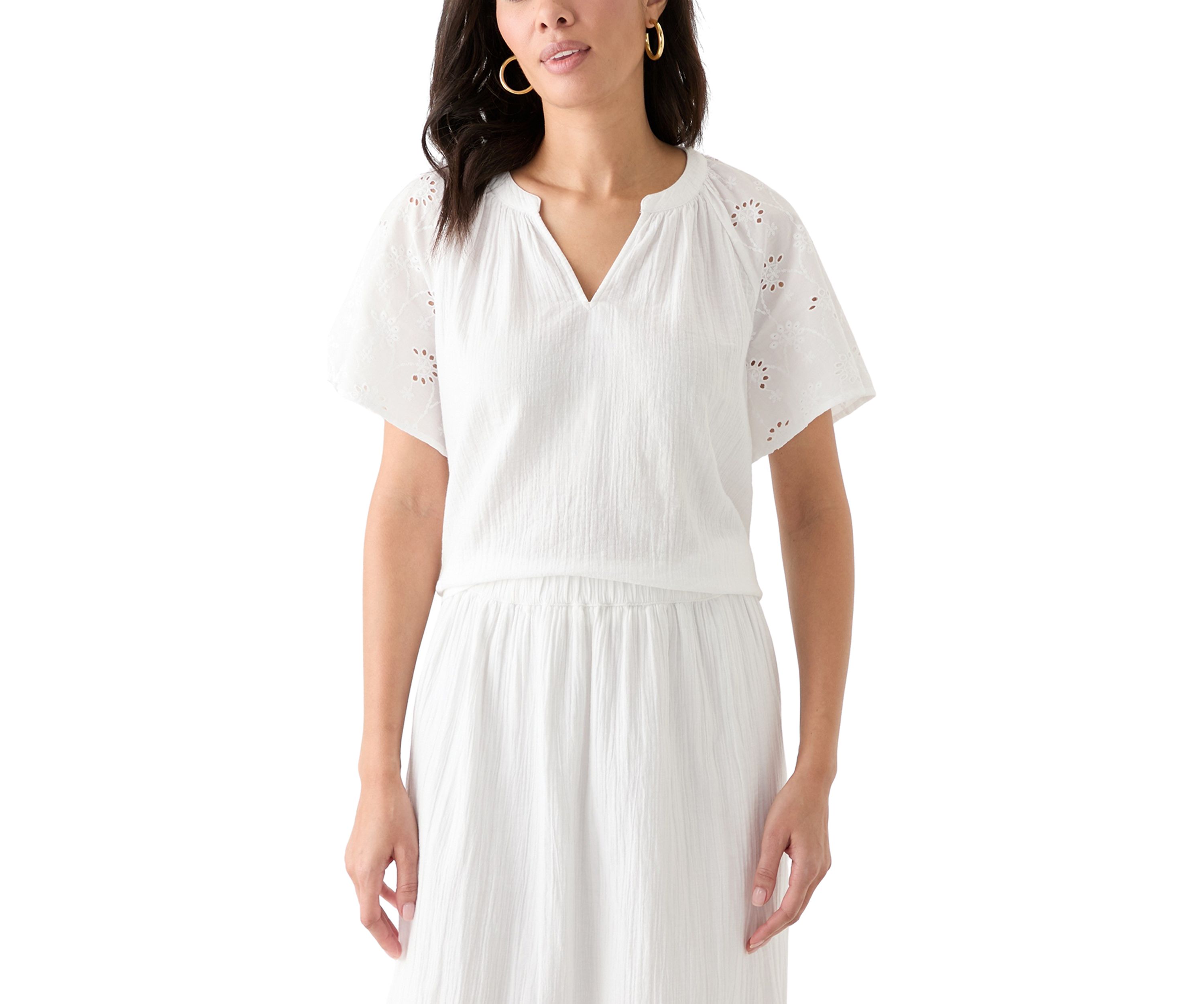 Womens Split Neck Flutter Sleeve Top