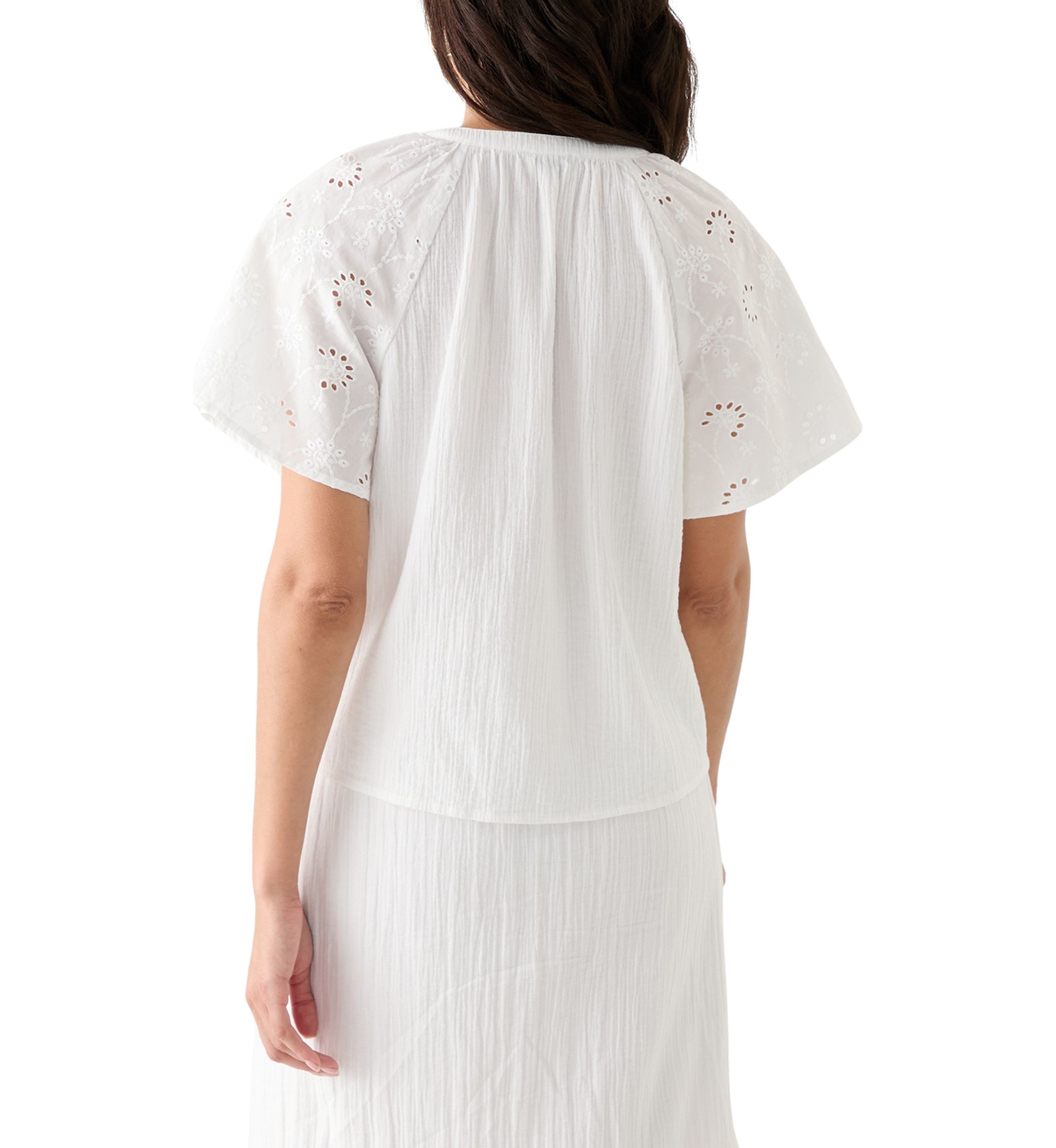 Womens Split Neck Flutter Sleeve Top