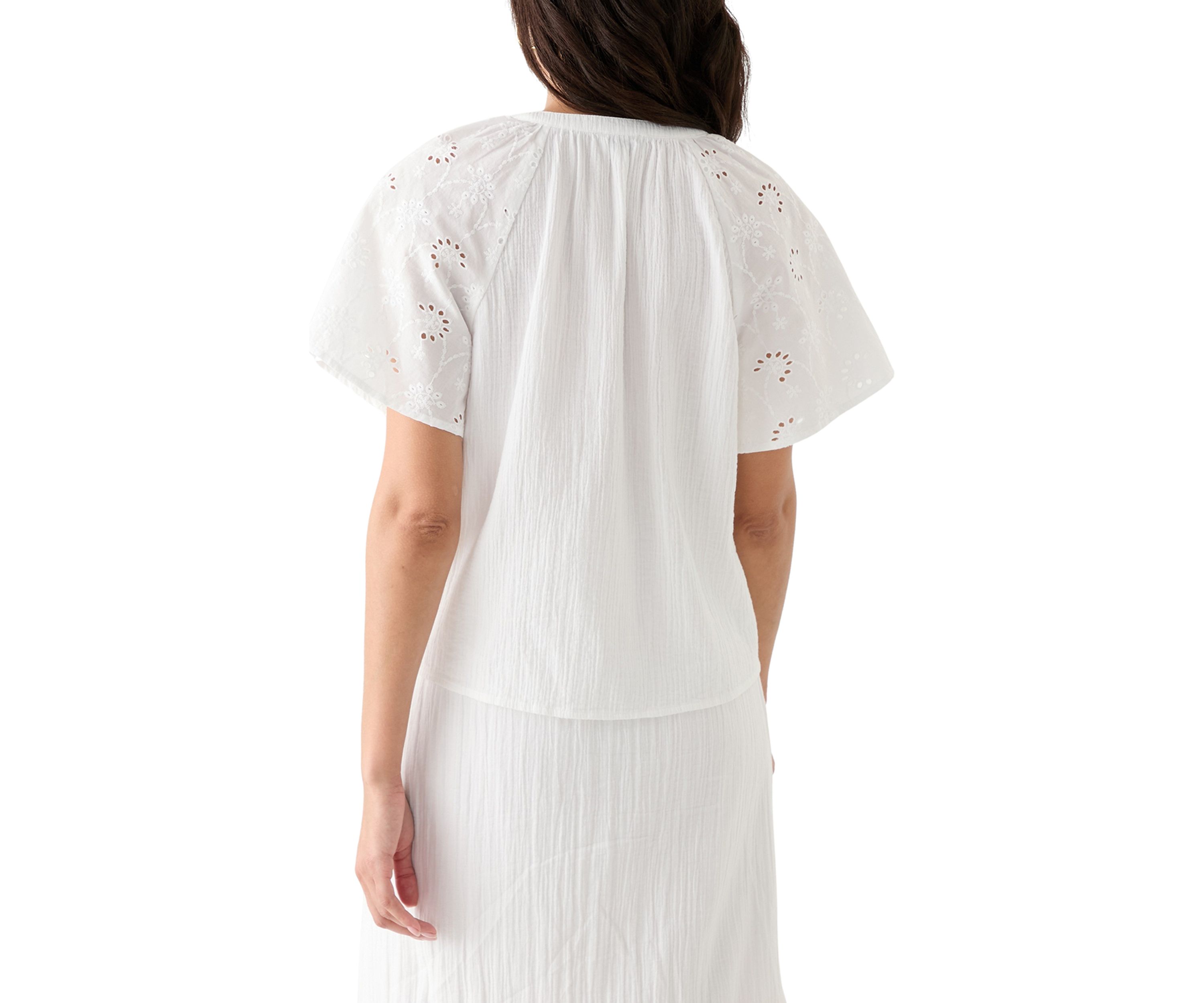 Womens Split Neck Flutter Sleeve Top