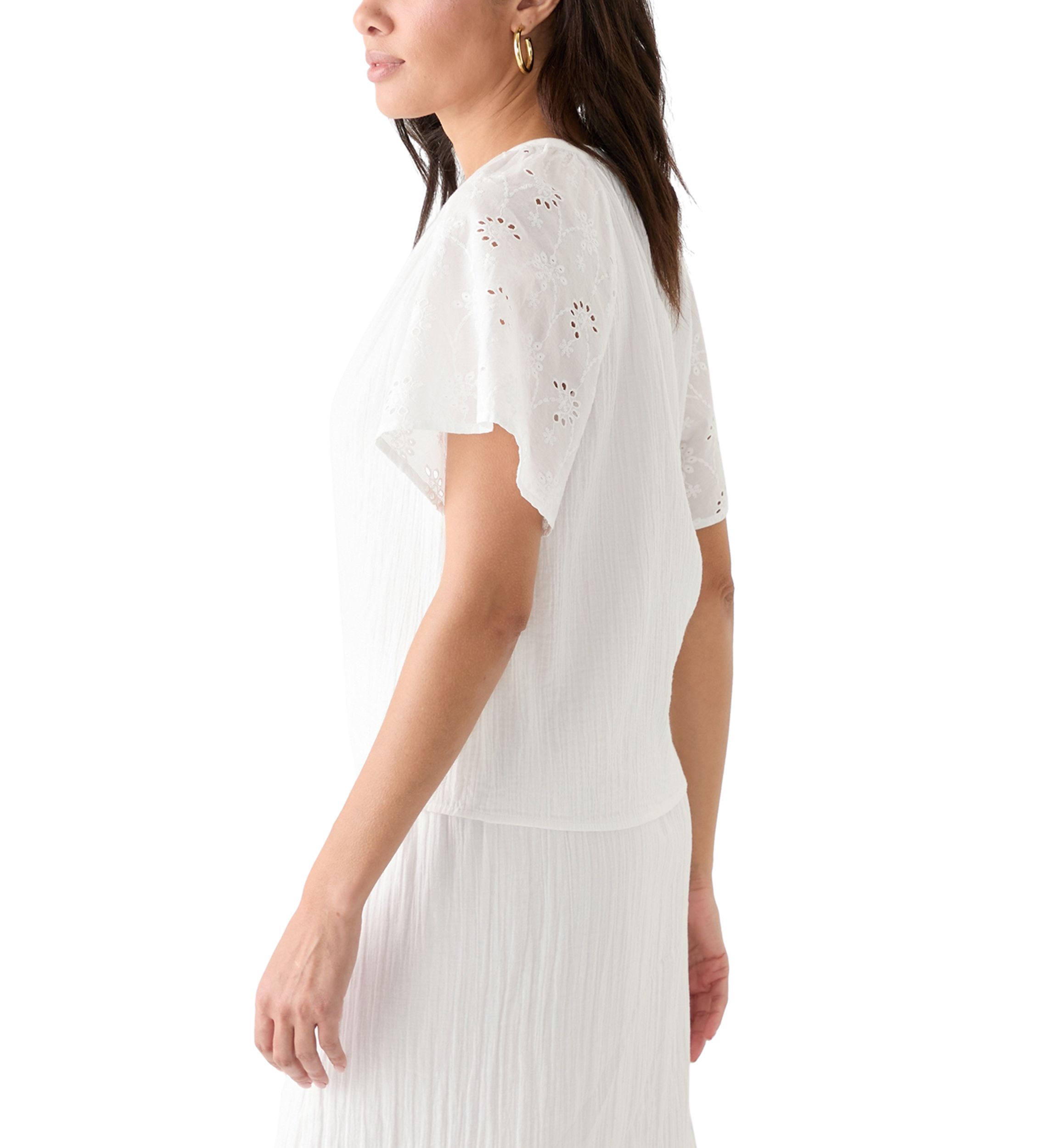 Womens Split Neck Flutter Sleeve Top