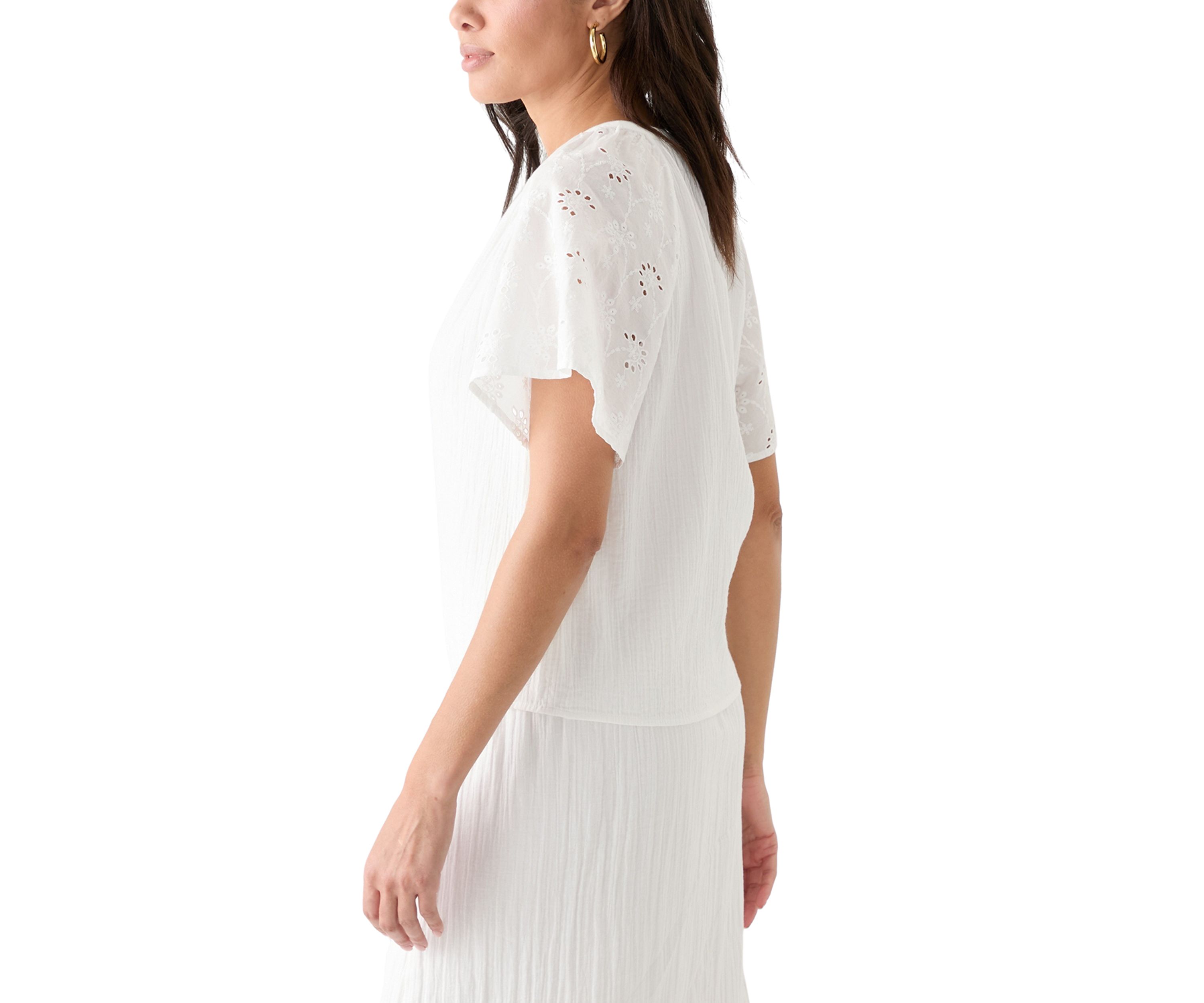 Womens Split Neck Flutter Sleeve Top