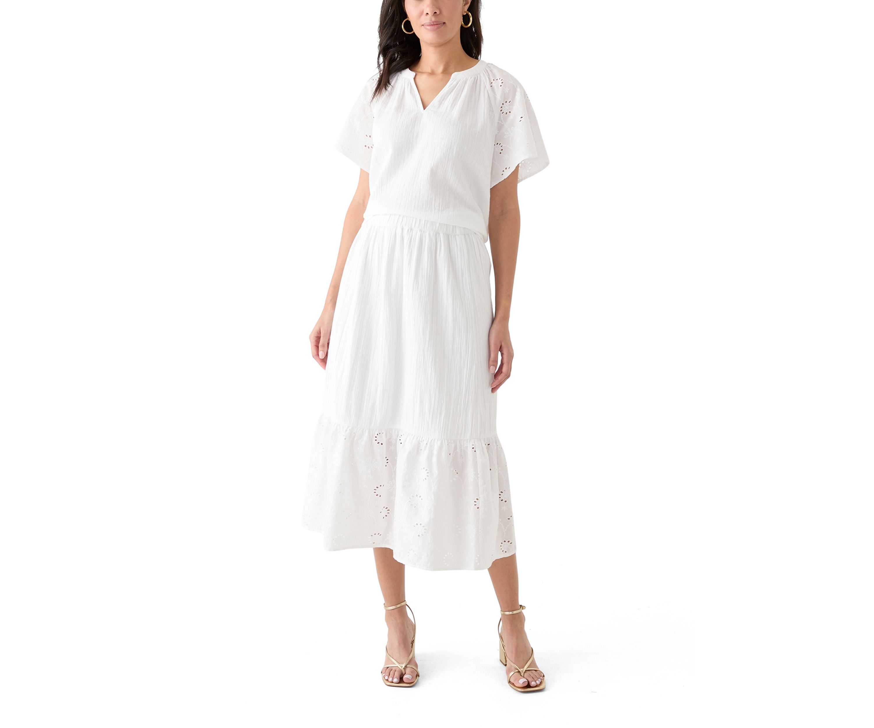 Womens Split Neck Flutter Sleeve Top