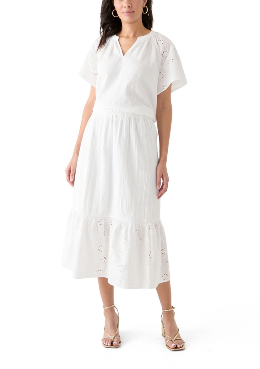Womens Split Neck Flutter Sleeve Top
