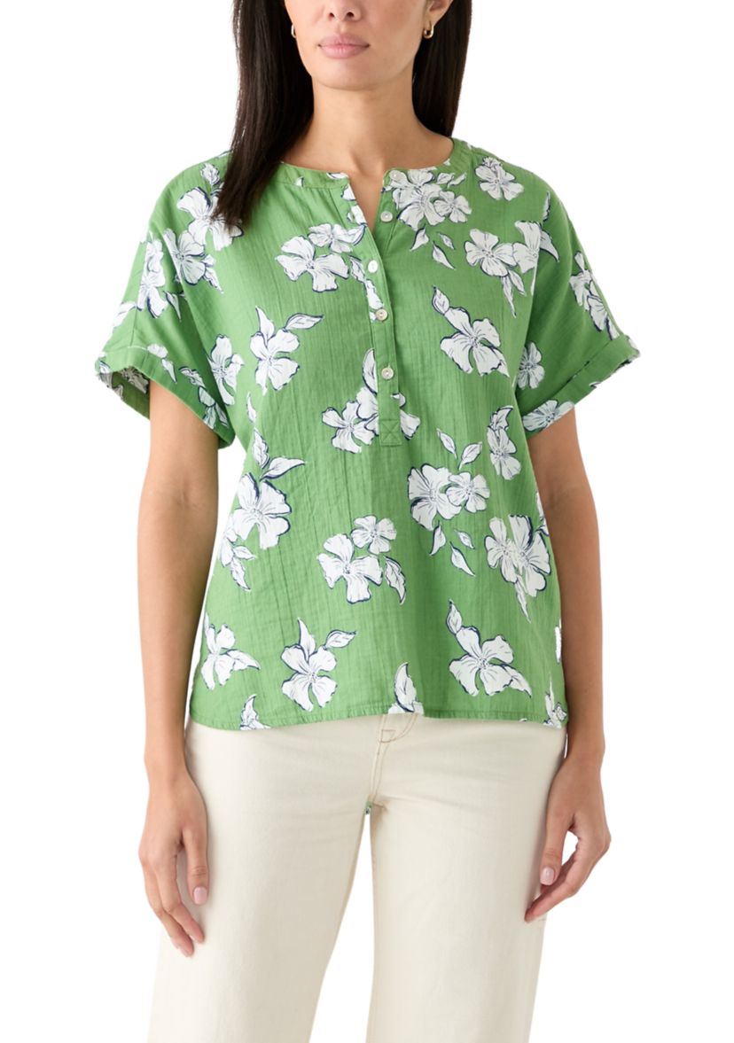 Womens Roll Sleeve Printed Popover Shirt 