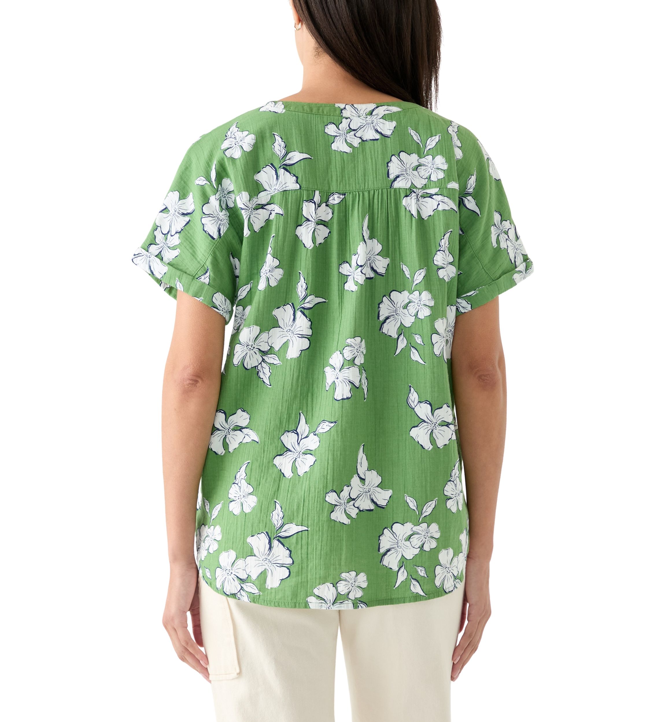 Womens Roll Sleeve Printed Popover Shirt 
