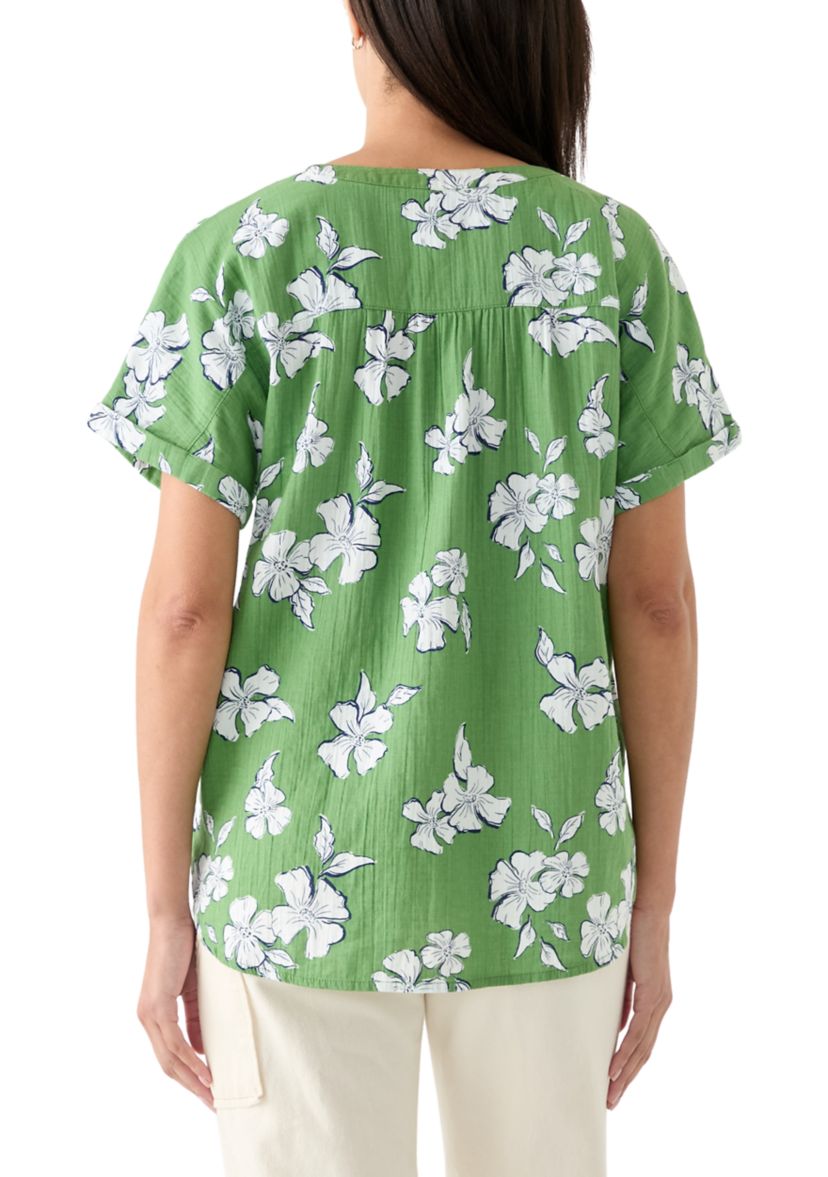 Womens Roll Sleeve Printed Popover Shirt 