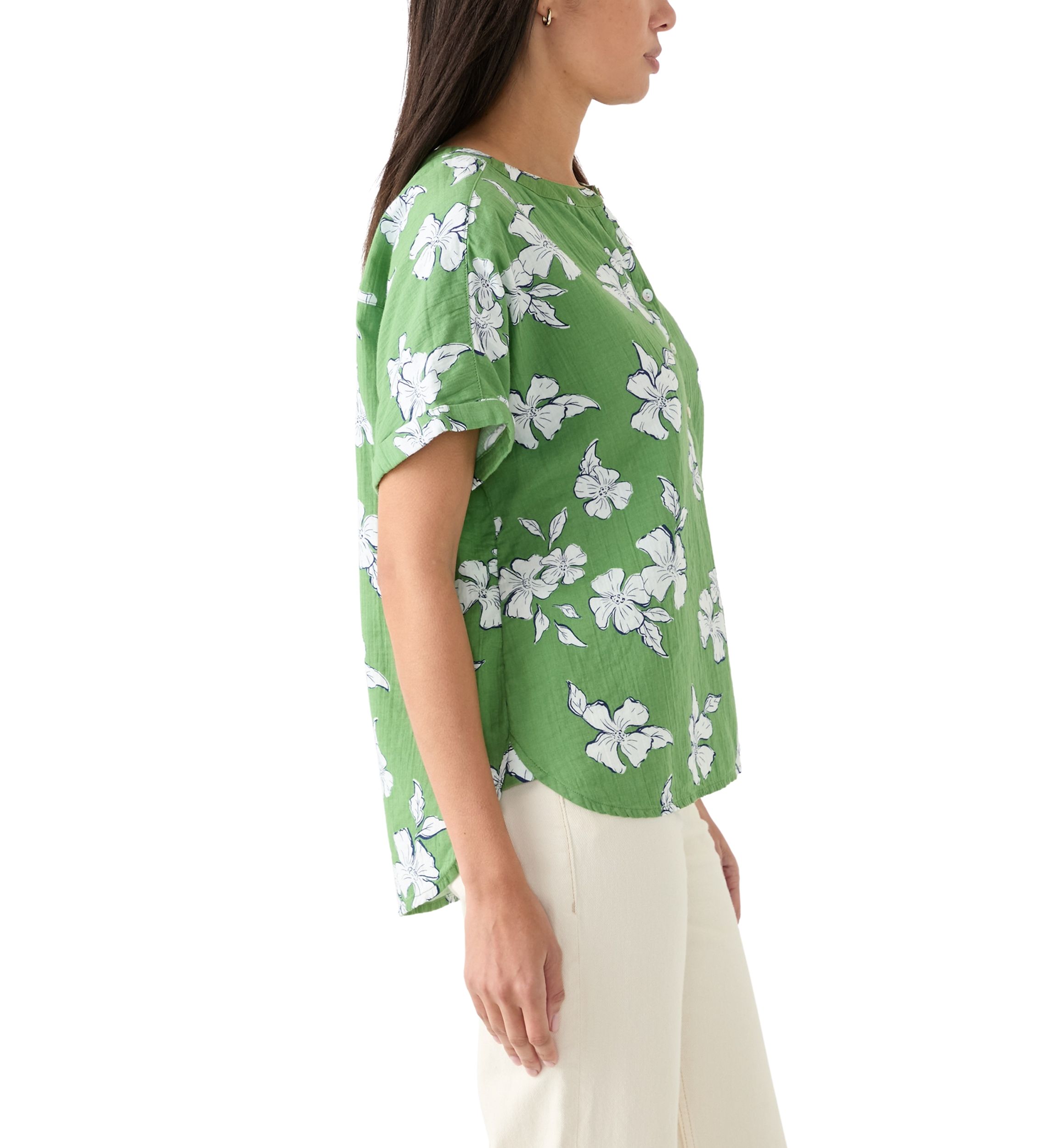 Womens Roll Sleeve Printed Popover Shirt 