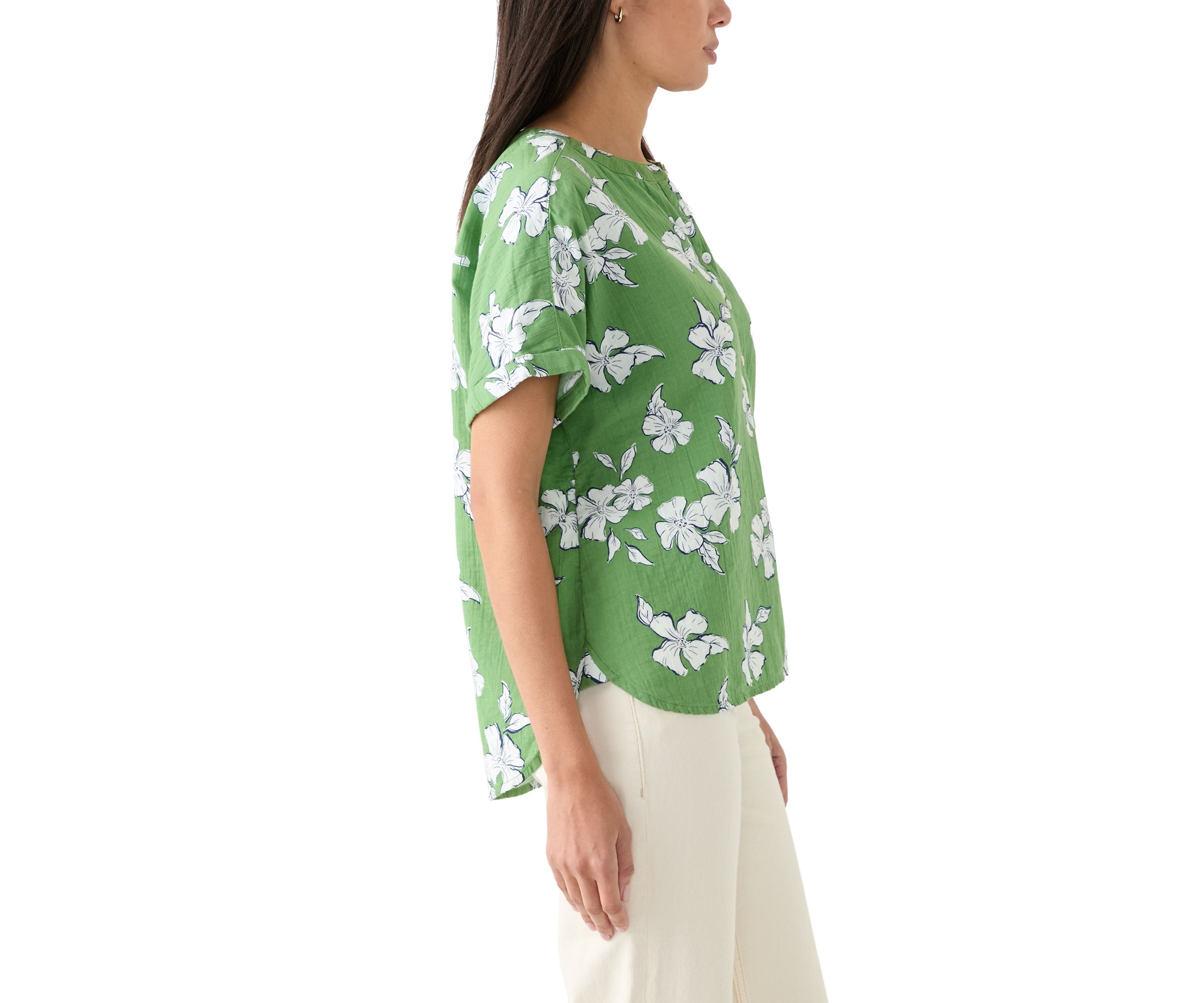 Womens Roll Sleeve Printed Popover Shirt 