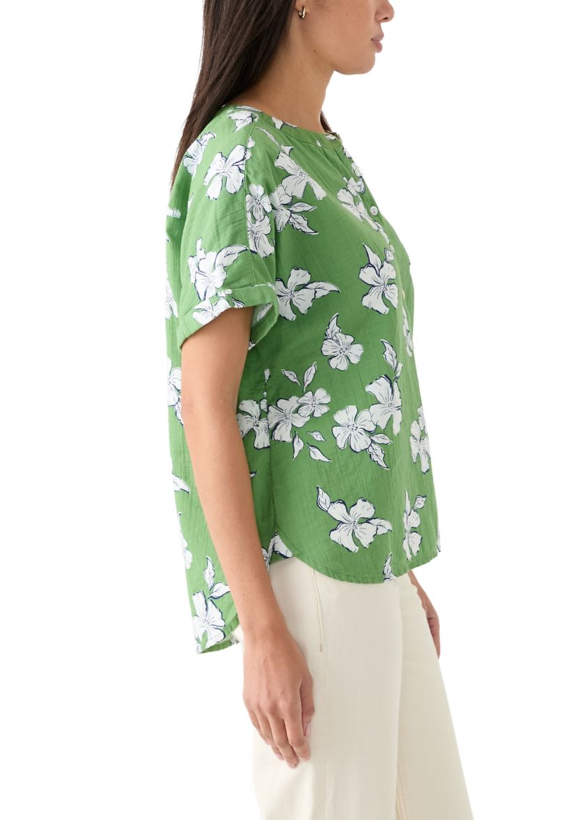 Womens Roll Sleeve Printed Popover Shirt 