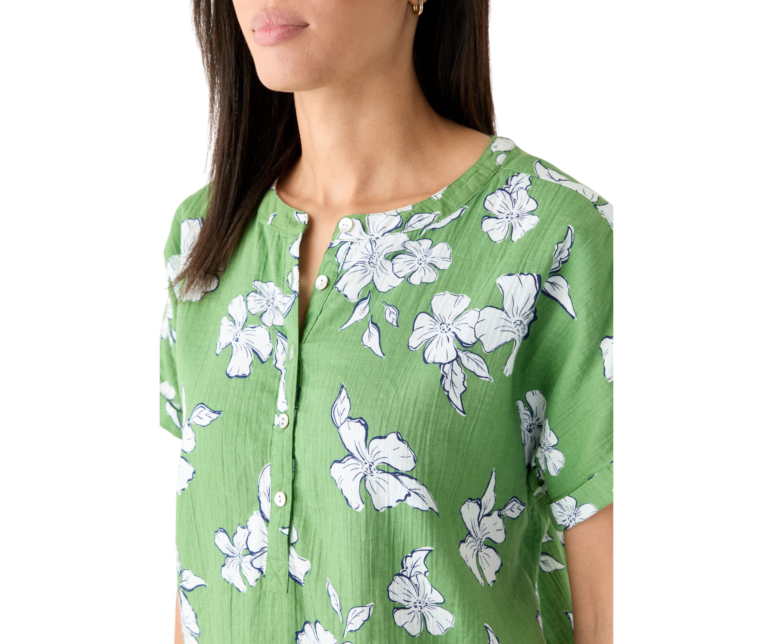 Womens Roll Sleeve Printed Popover Shirt 