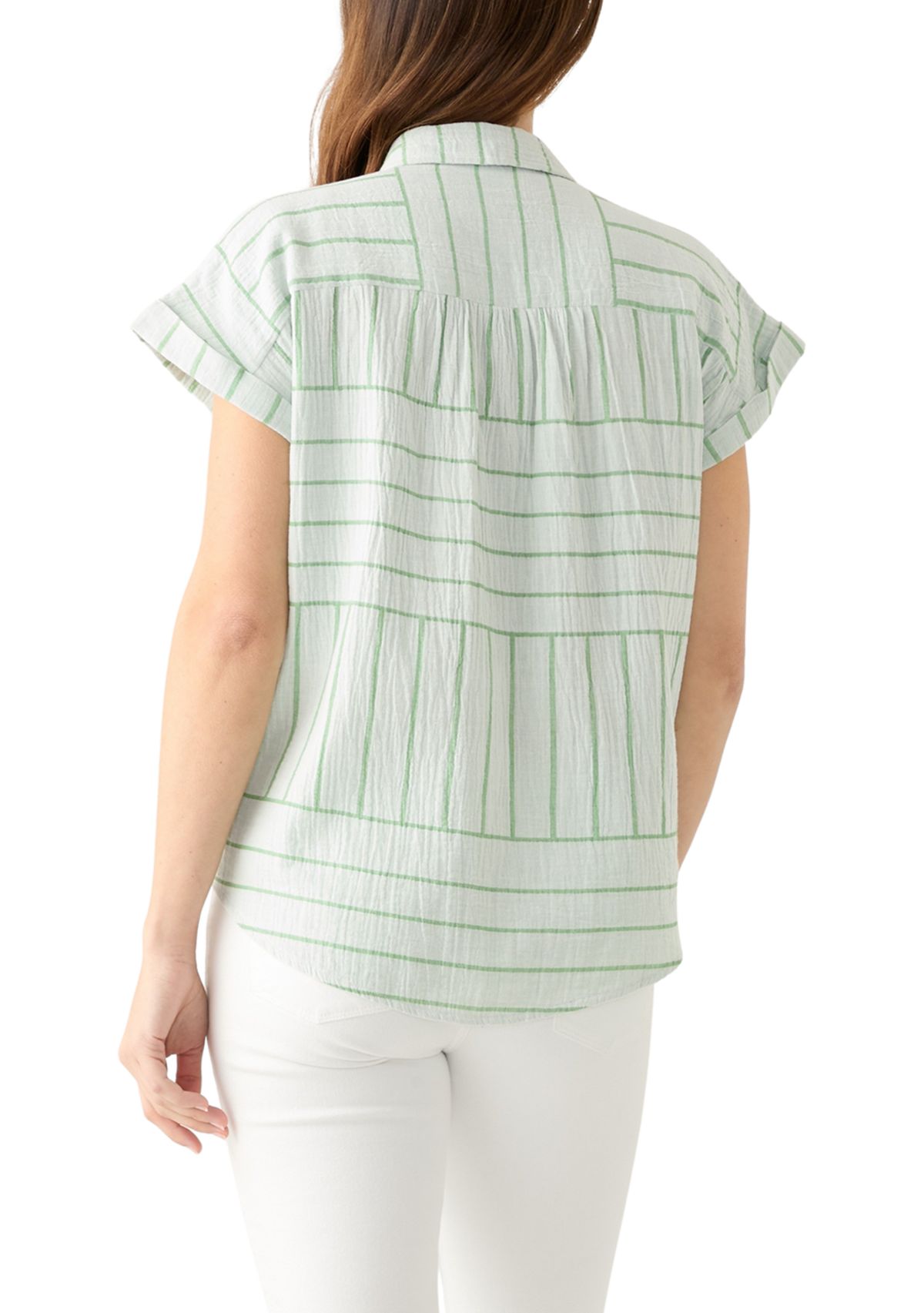 Womens Short Sleeve Striped Camp Shirt 