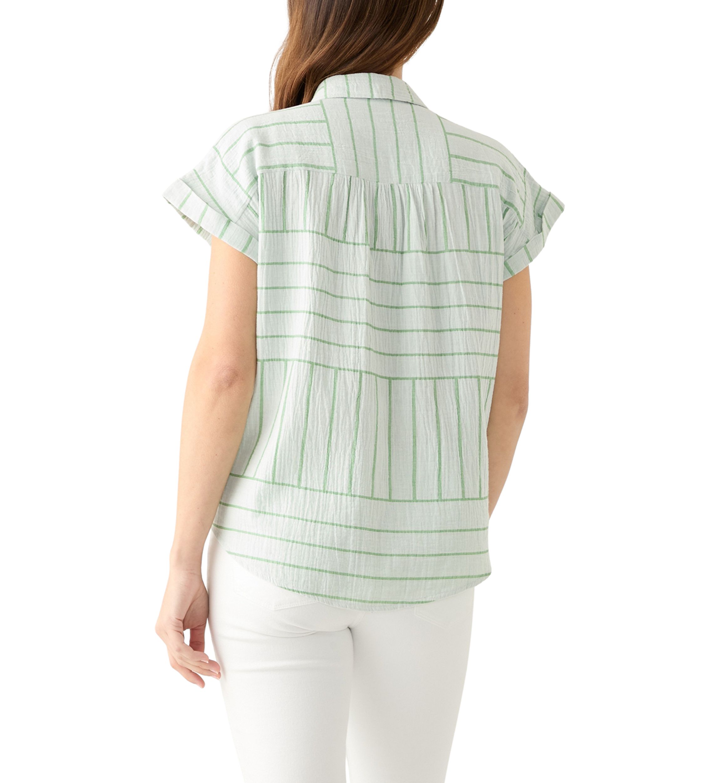 Womens Short Sleeve Striped Camp Shirt 