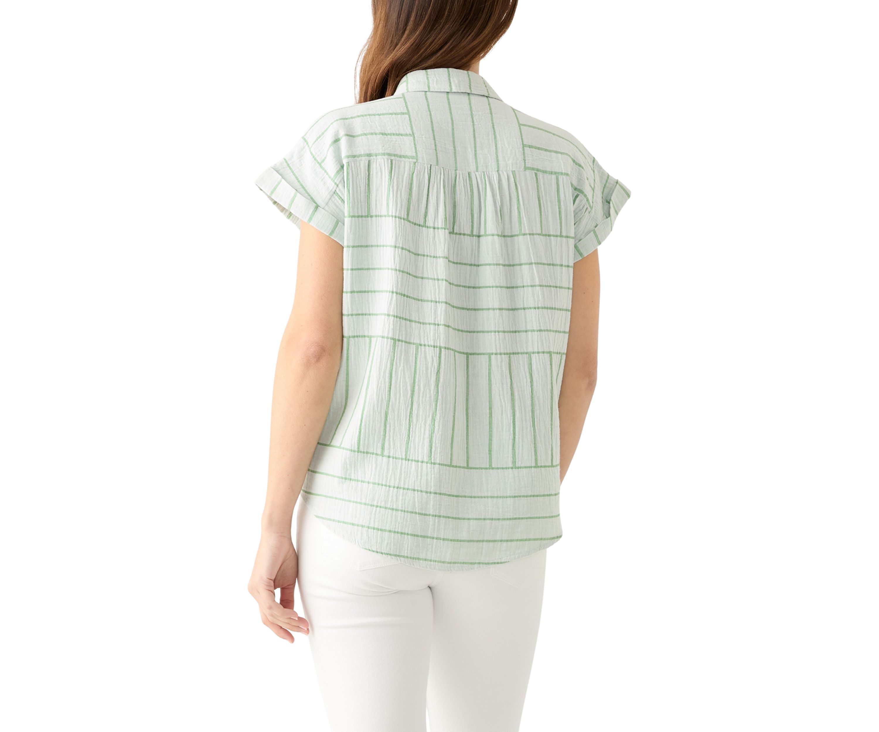 Womens Short Sleeve Striped Camp Shirt 