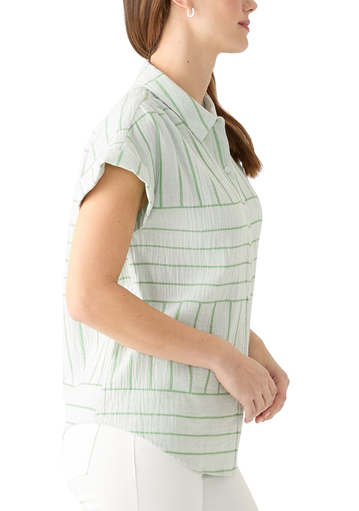 Womens Short Sleeve Striped Camp Shirt 