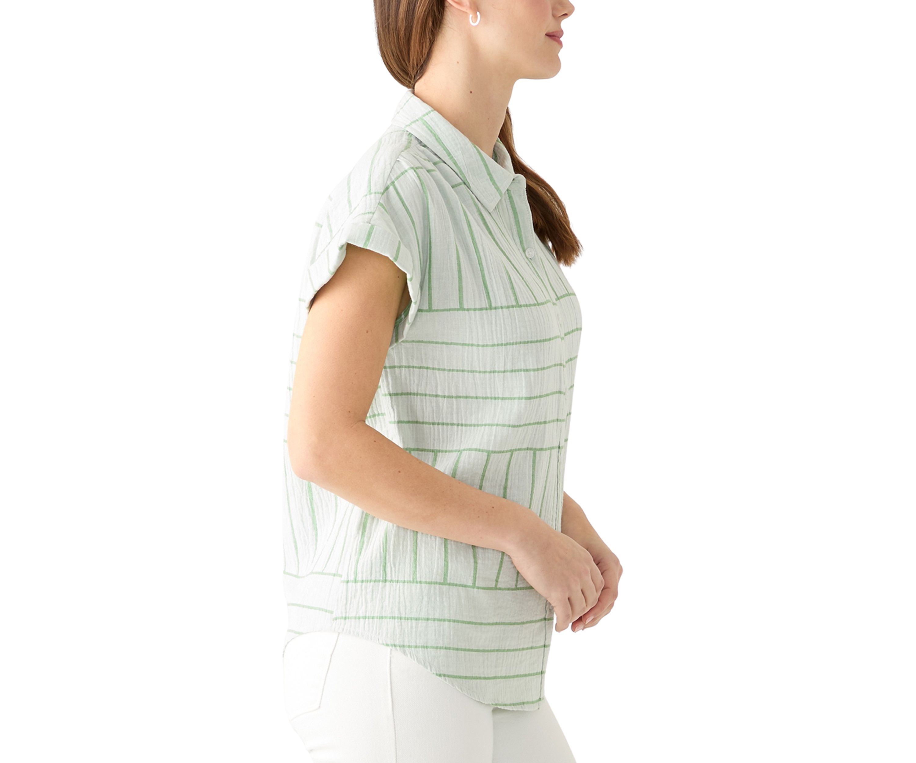 Womens Short Sleeve Striped Camp Shirt 