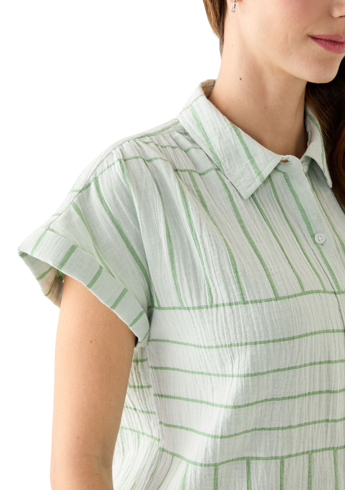 Womens Short Sleeve Striped Camp Shirt 