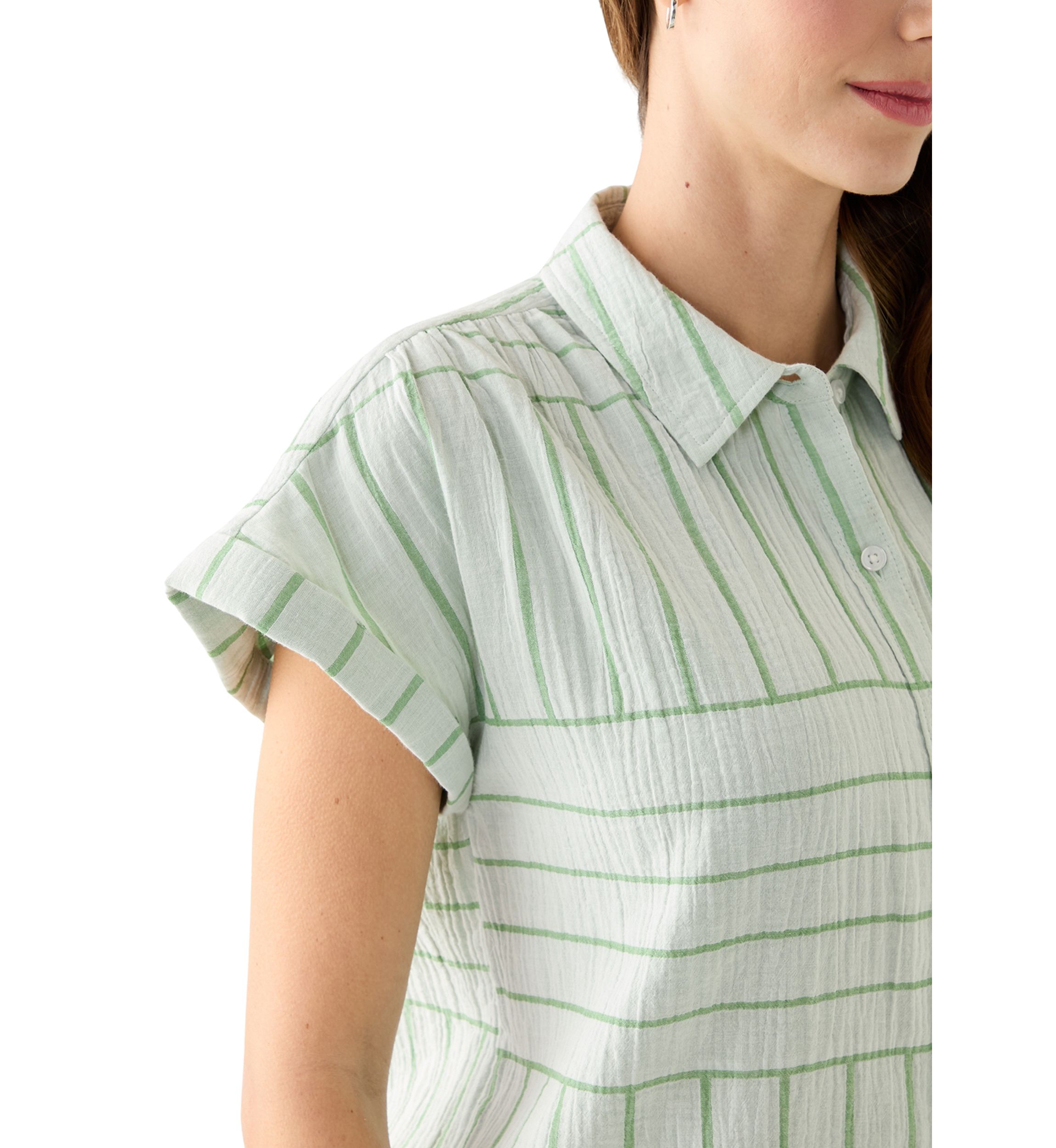 Womens Short Sleeve Striped Camp Shirt 
