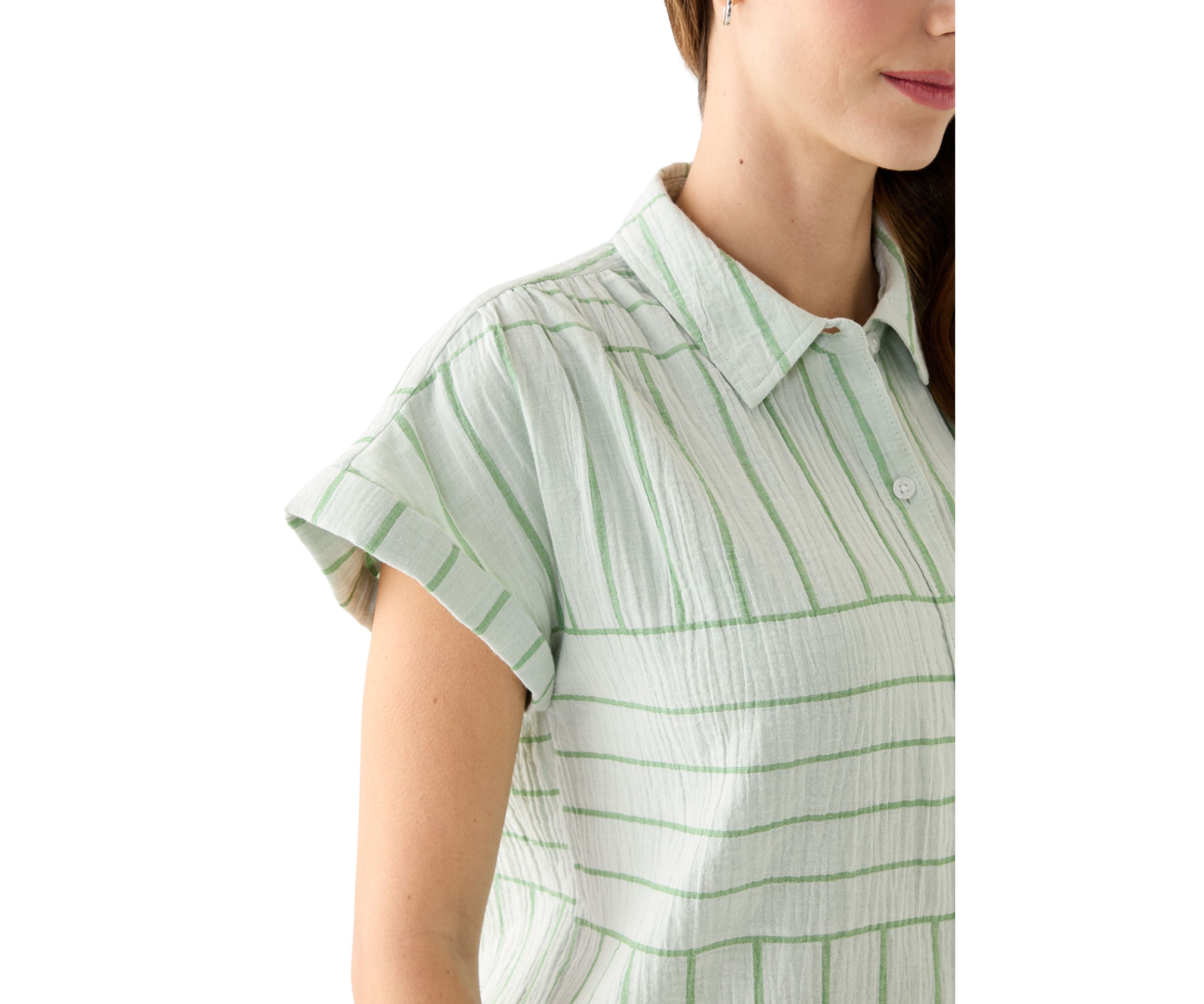 Womens Short Sleeve Striped Camp Shirt 