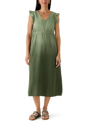 Wonderly Women's V-Neck Midi Dress with Drawstring Waist, Medium