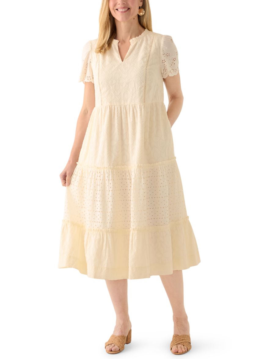 knee length dresses for ladies POLKA DOT BUTTON DOWN SHORT SLEEVE MIDI DRESS – Cultured Cloths Apparel &  Accessories main image 0