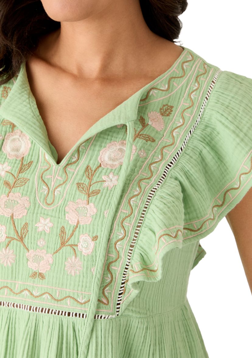 Wonderly Women's Embroidered Flutter Peasant Dress | Belk