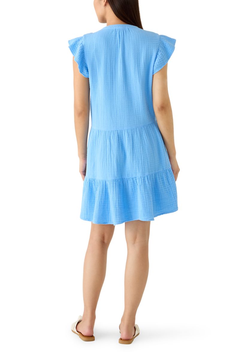 white elegance temple dresses White Cotton Button Front Drop Waist Dress - Mini Dresses main image 0