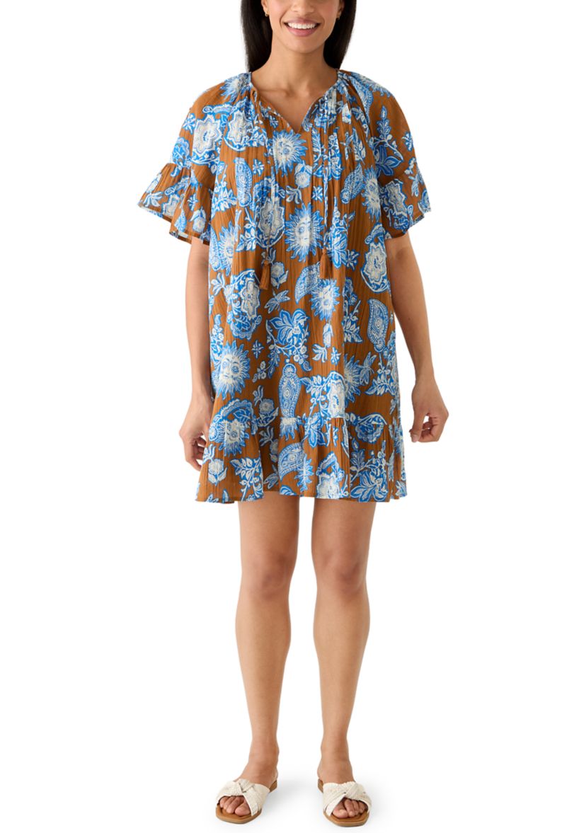 pleated tiered mini dress Wonderly Women's Pleated Print Tiered Mini Dress