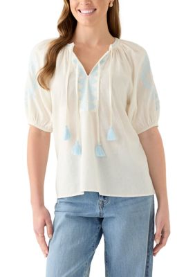Wonderly Women's 3/4 Sleeve Embellished Peasant Blouse, Large
