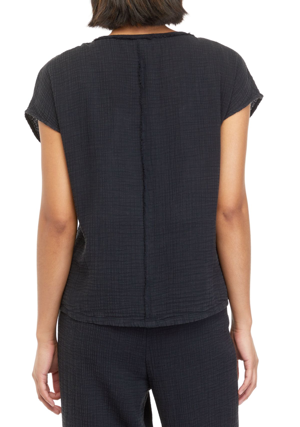 Petite Short Sleeve Cotton Gauze V-Neck Dolman Top									