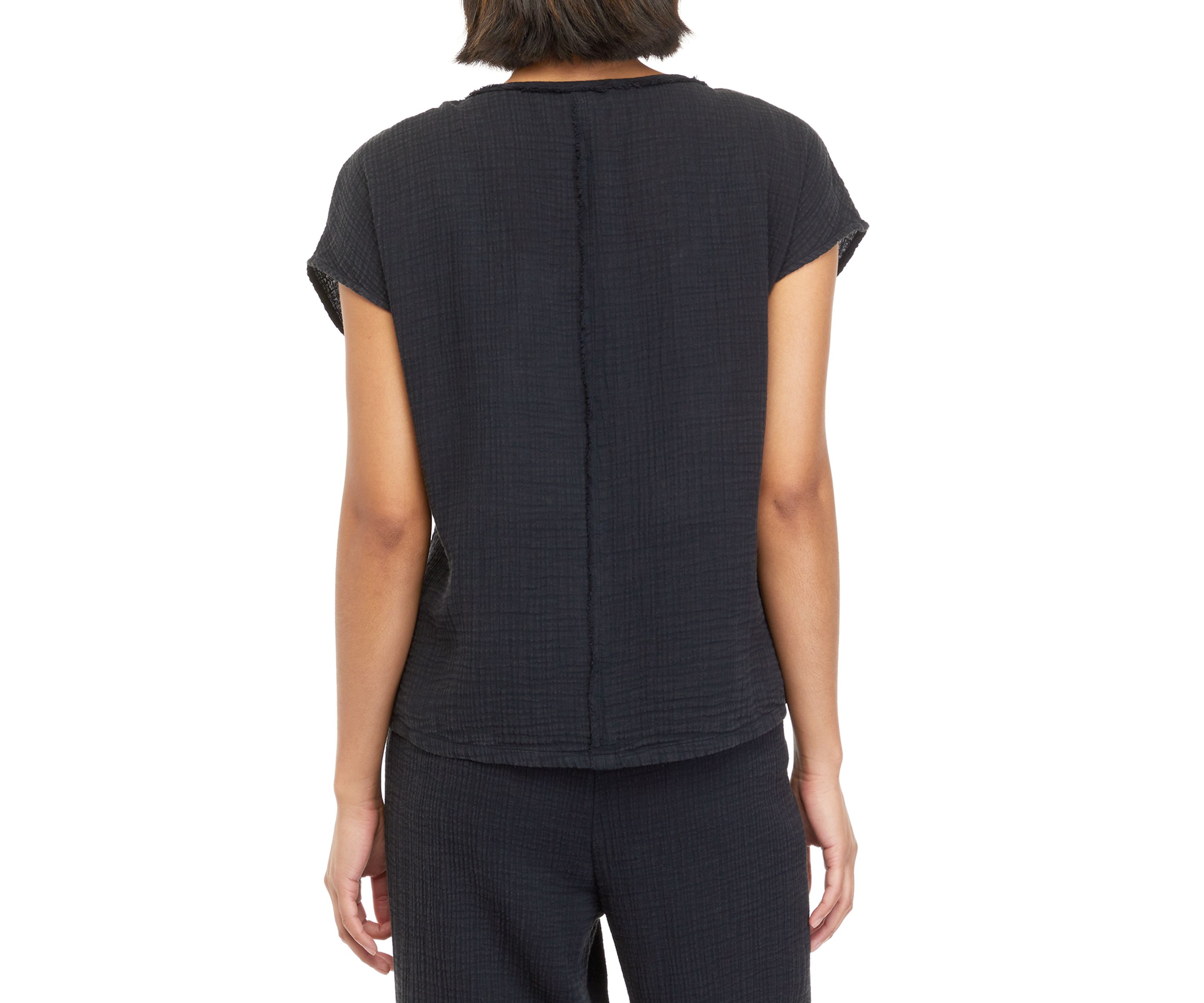 Petite Short Sleeve Cotton Gauze V-Neck Dolman Top									