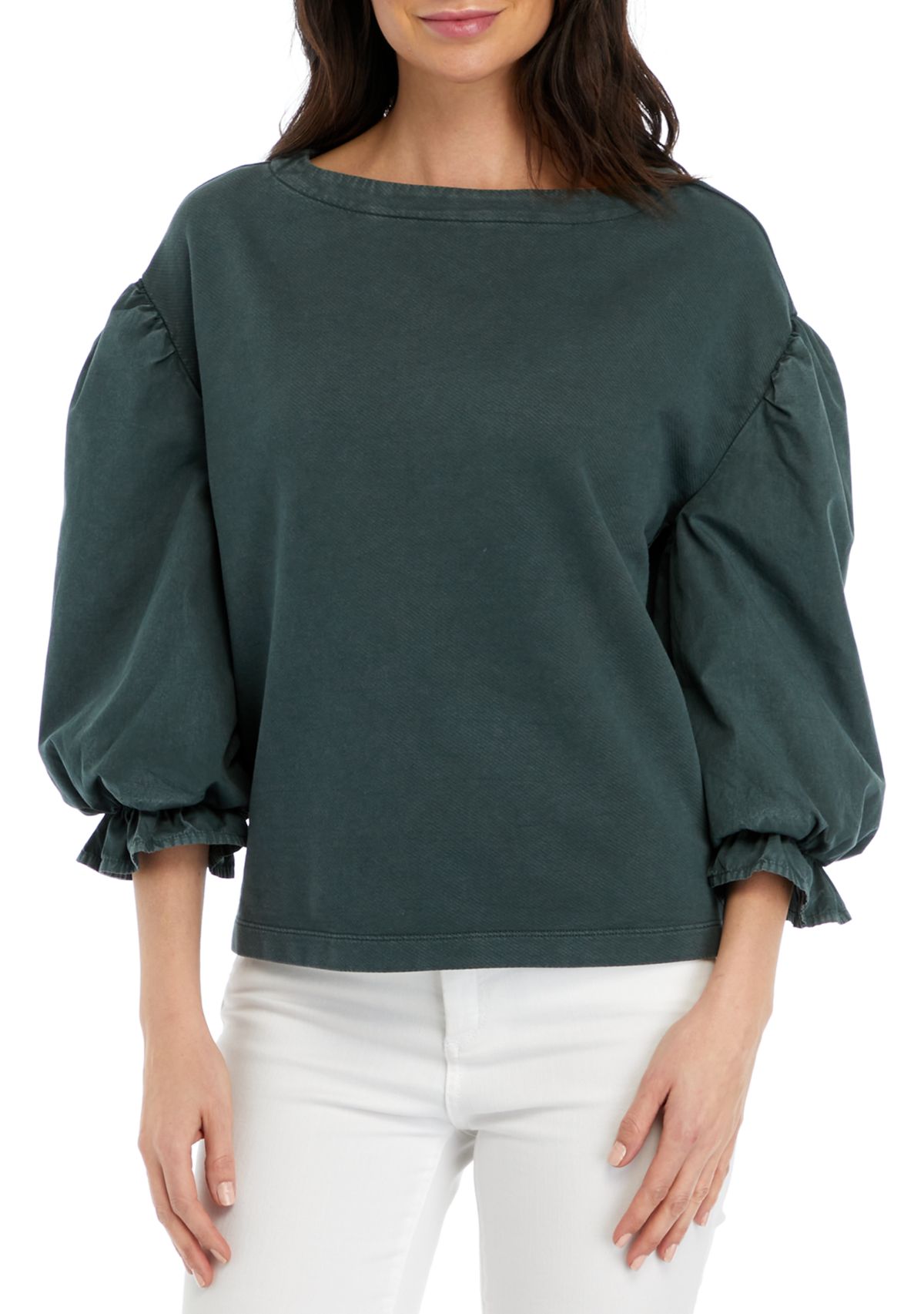Petite Knit Woven Mix Pullover Top