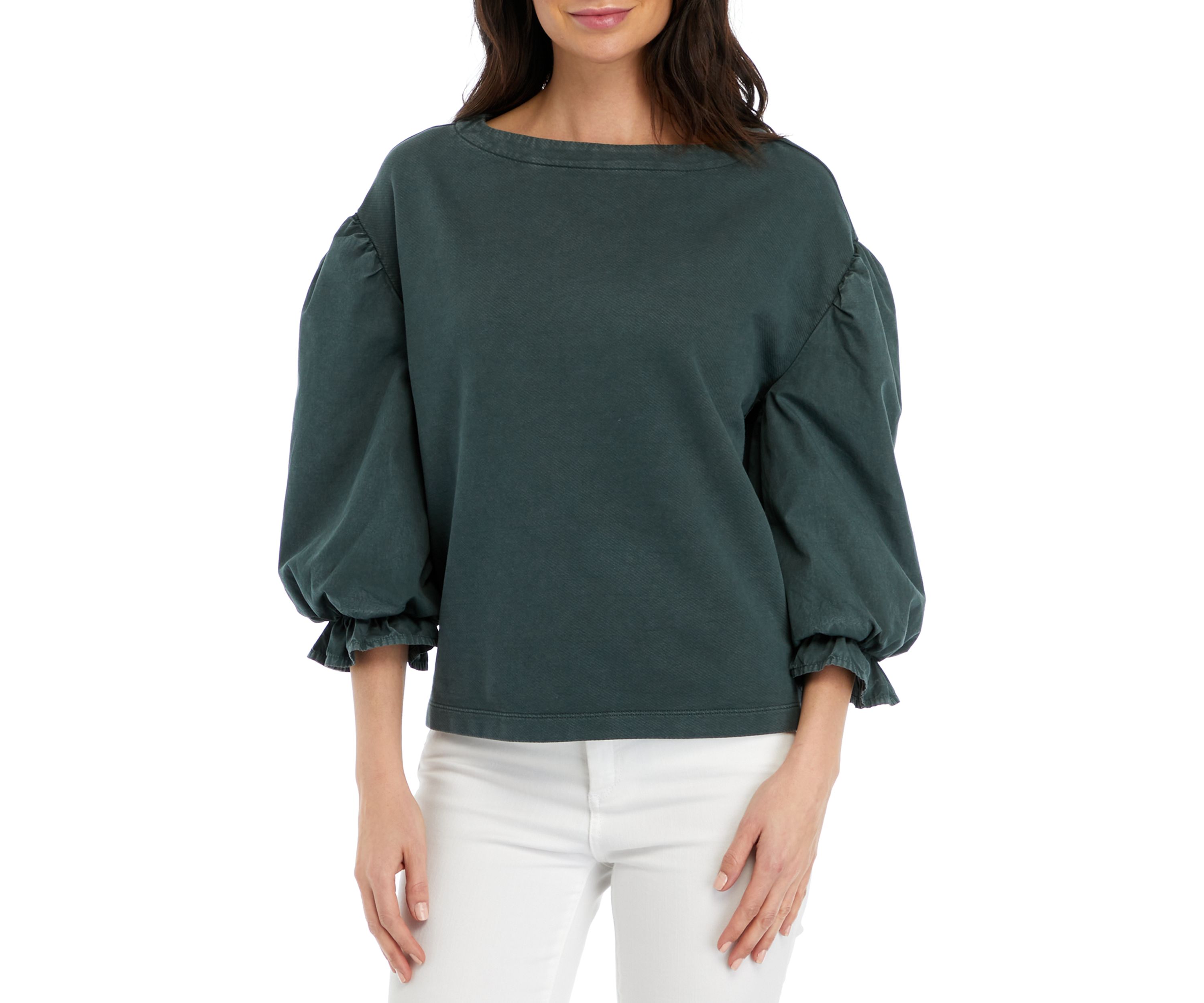 Petite Knit Woven Mix Pullover Top