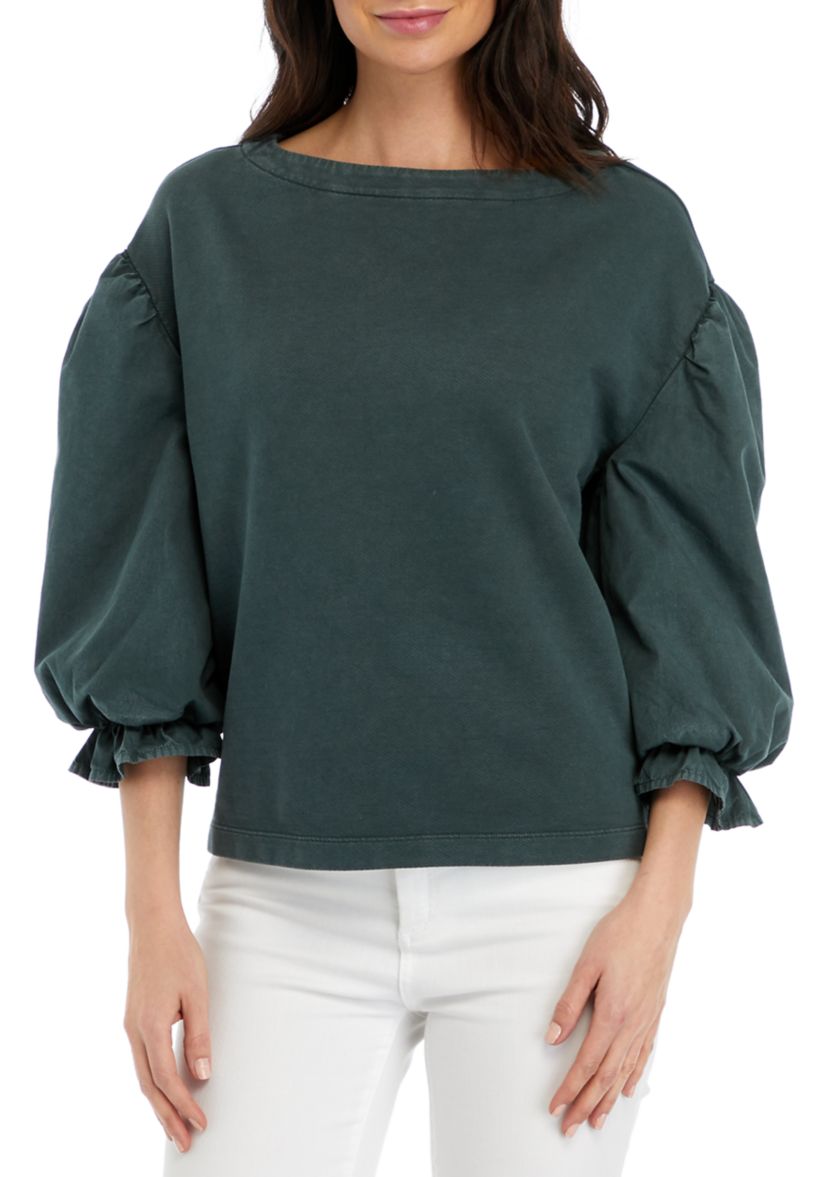 Petite Knit Woven Mix Pullover Top