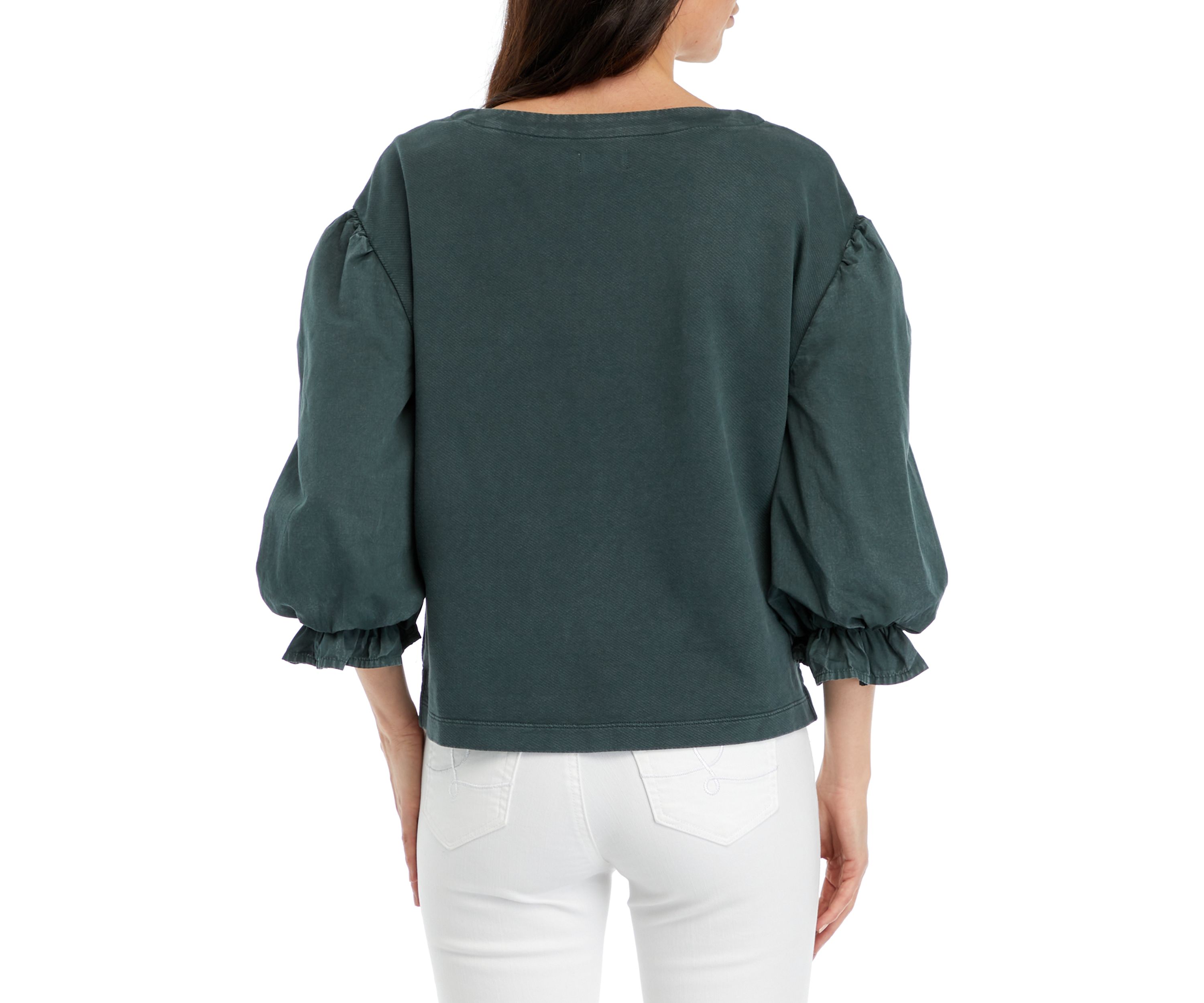 Petite Knit Woven Mix Pullover Top