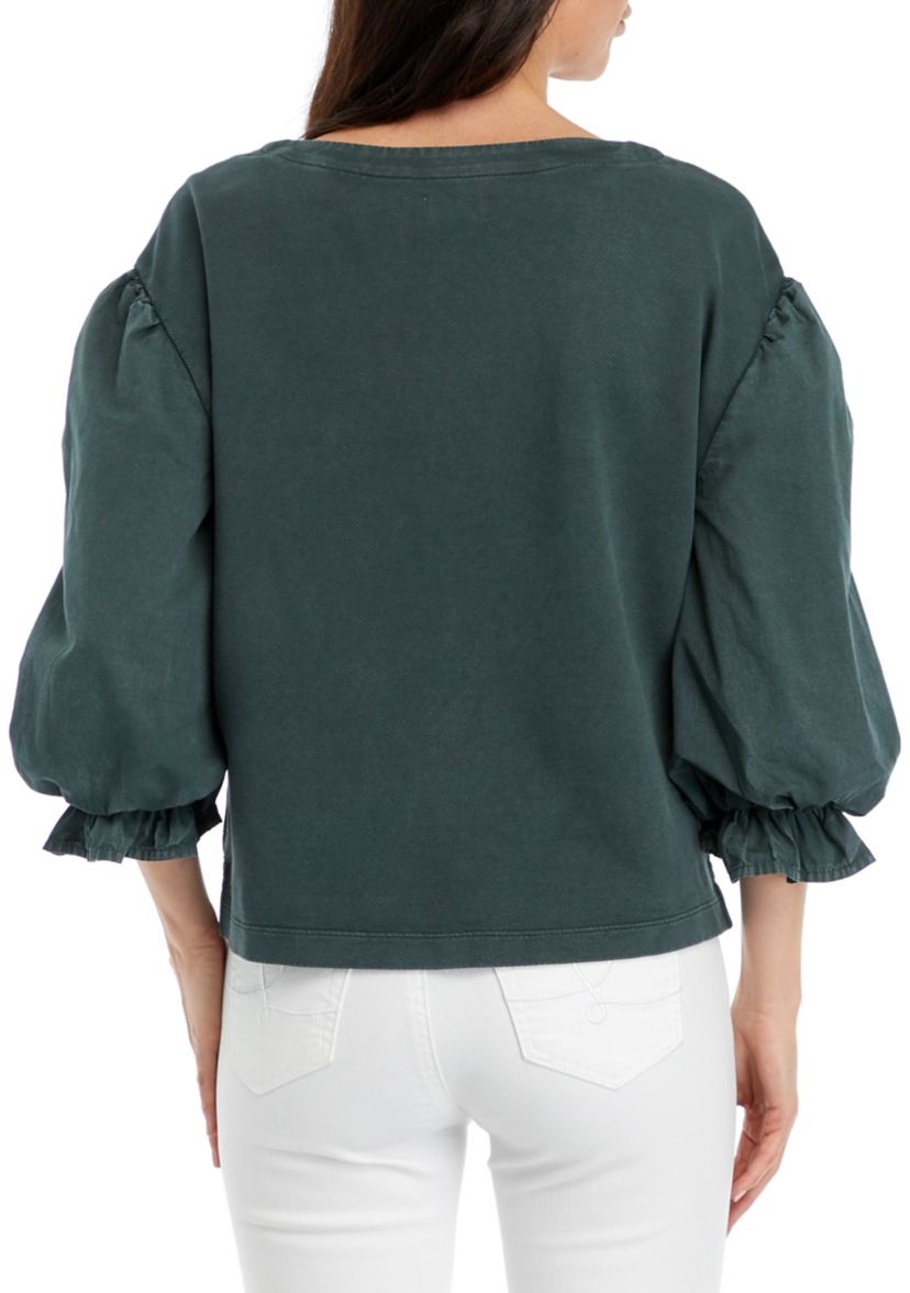 Petite Knit Woven Mix Pullover Top