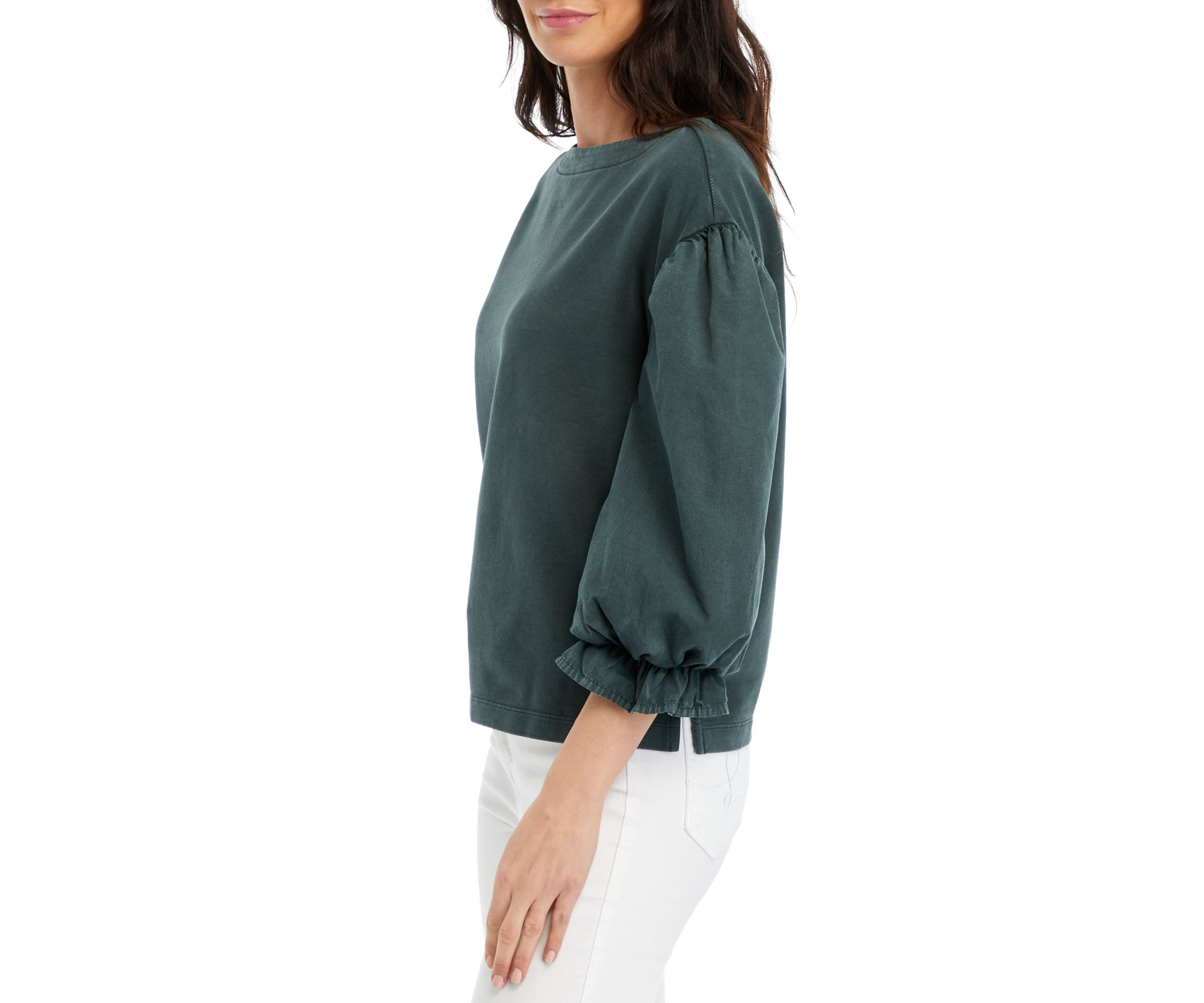 Petite Knit Woven Mix Pullover Top