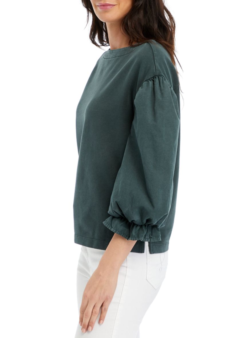 Petite Knit Woven Mix Pullover Top
