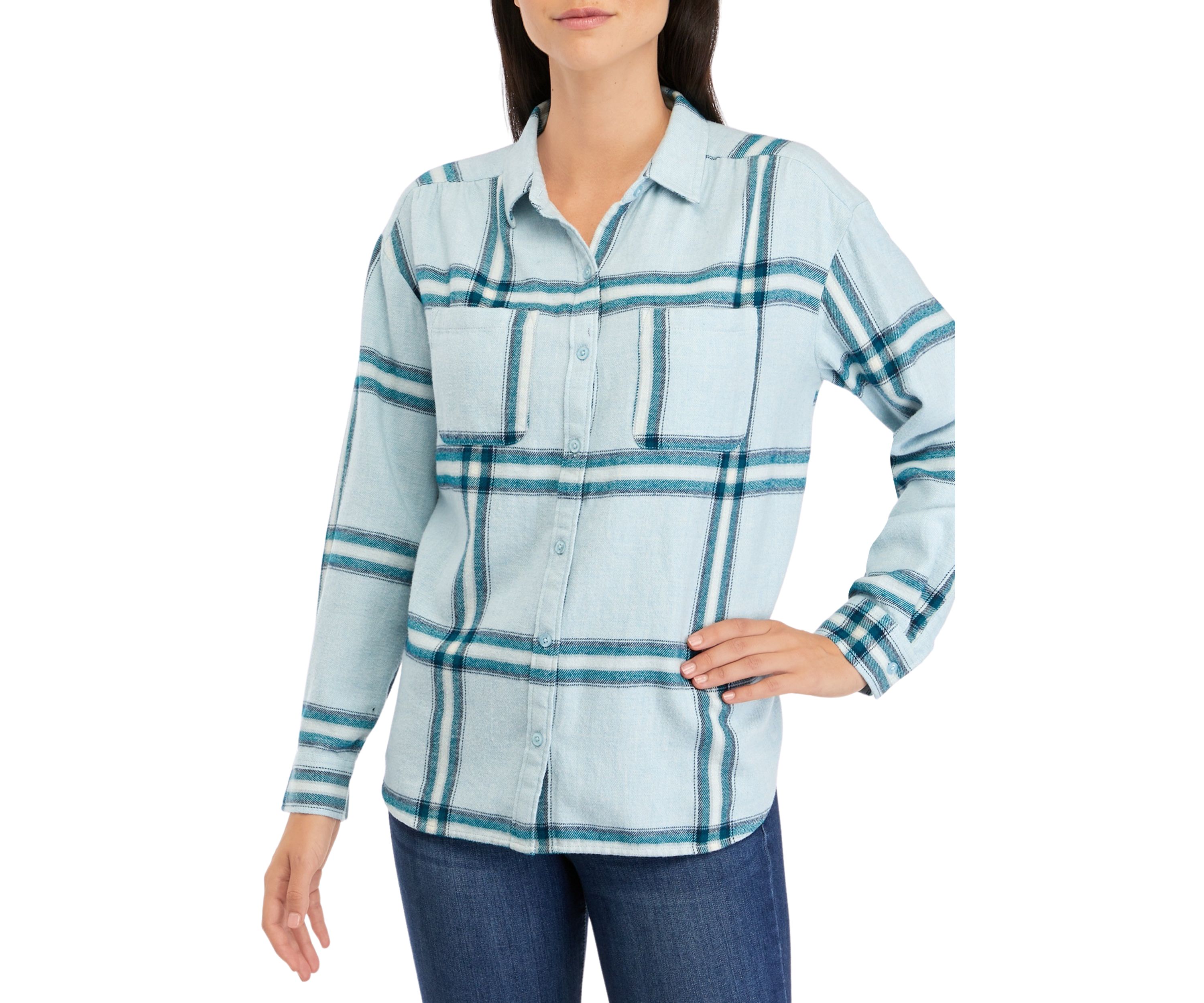 Petite Long Sleeve Yarn Dyed Boyfriend Shirt