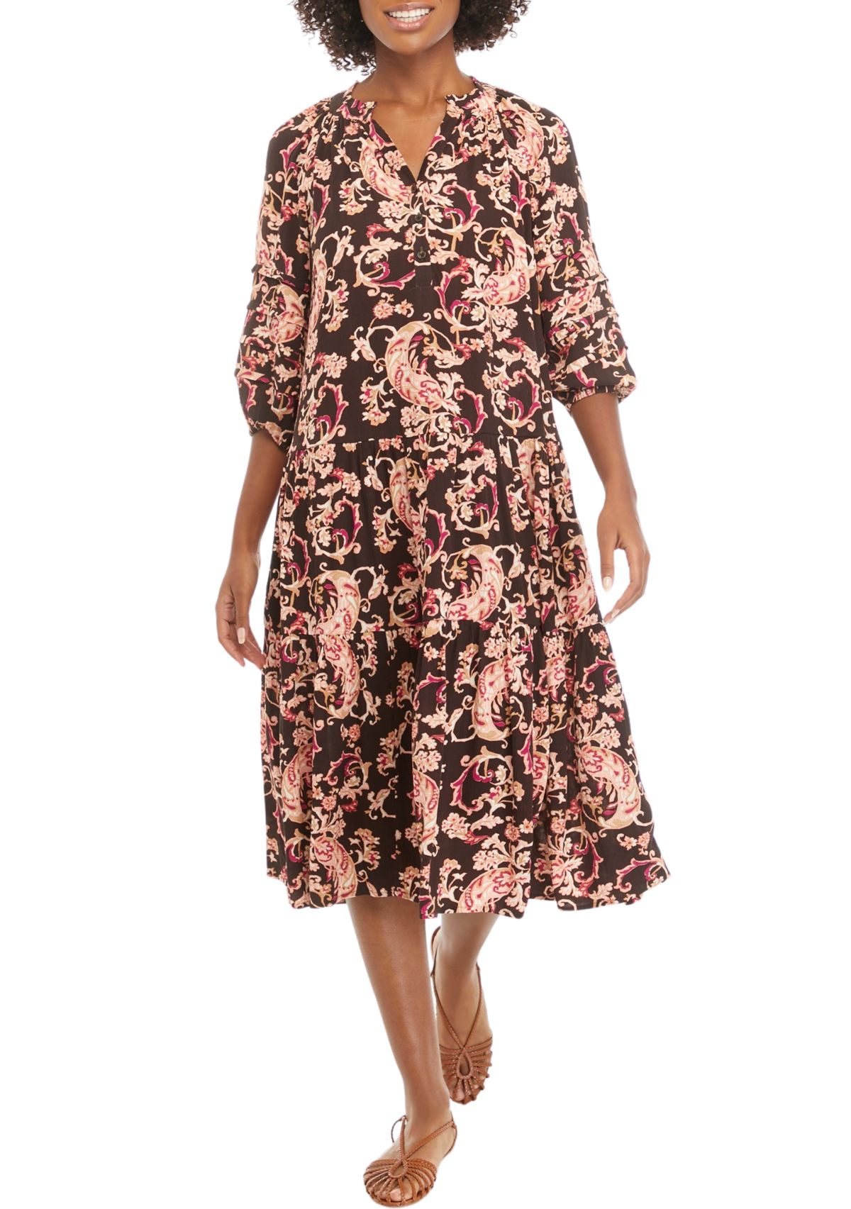 Petite Pintuck Floral Dress