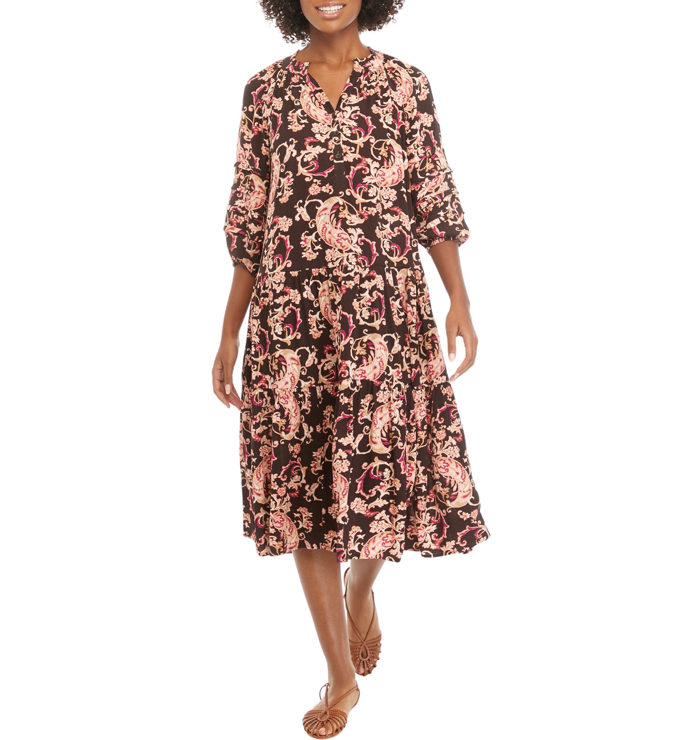Petite Pintuck Floral Dress